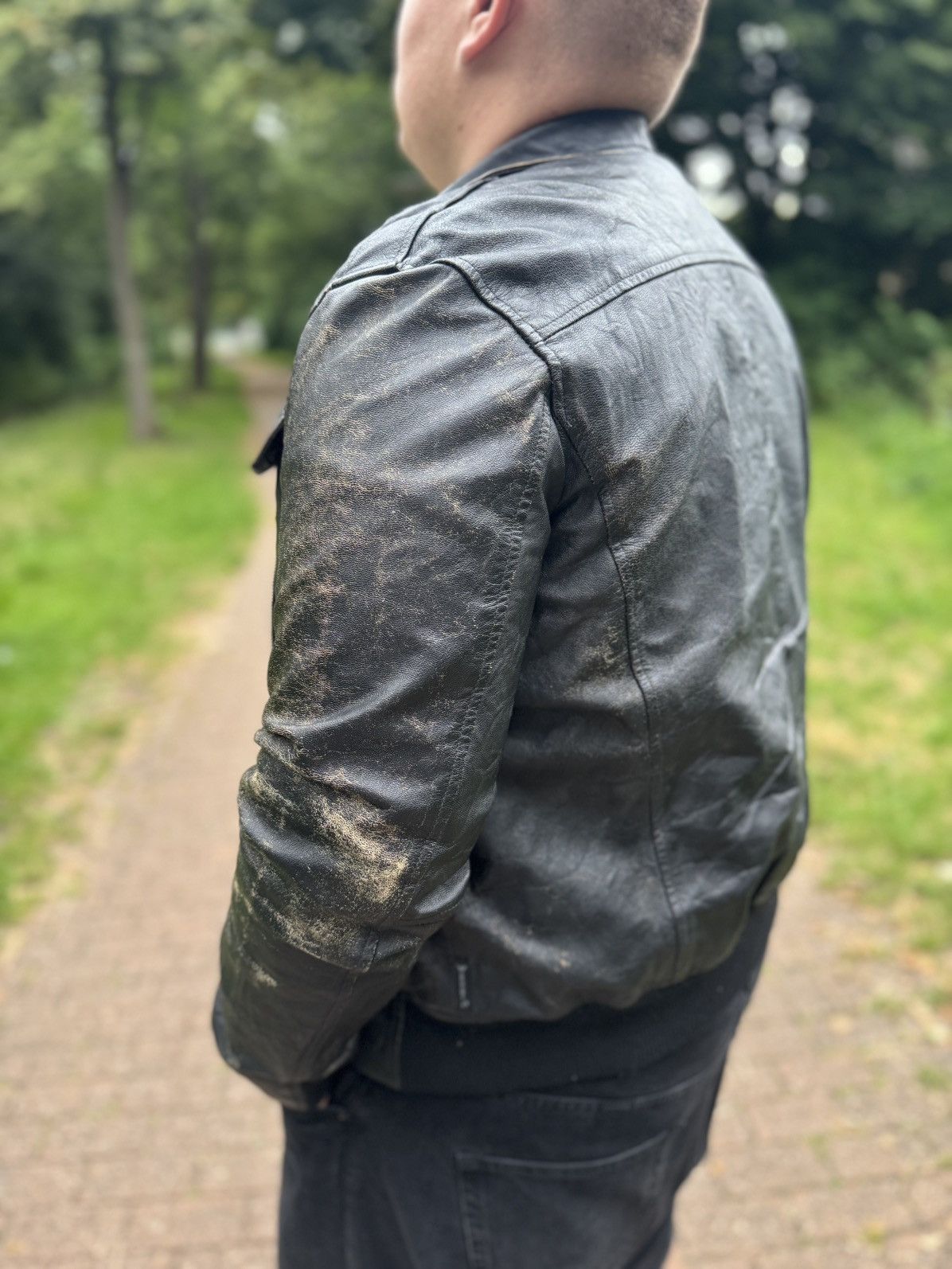 Armani Exchange Armani Jeans Black Leather Jacket – Distressed Look Size US L / EU 52-54 / 3 - 6 Thumbnail