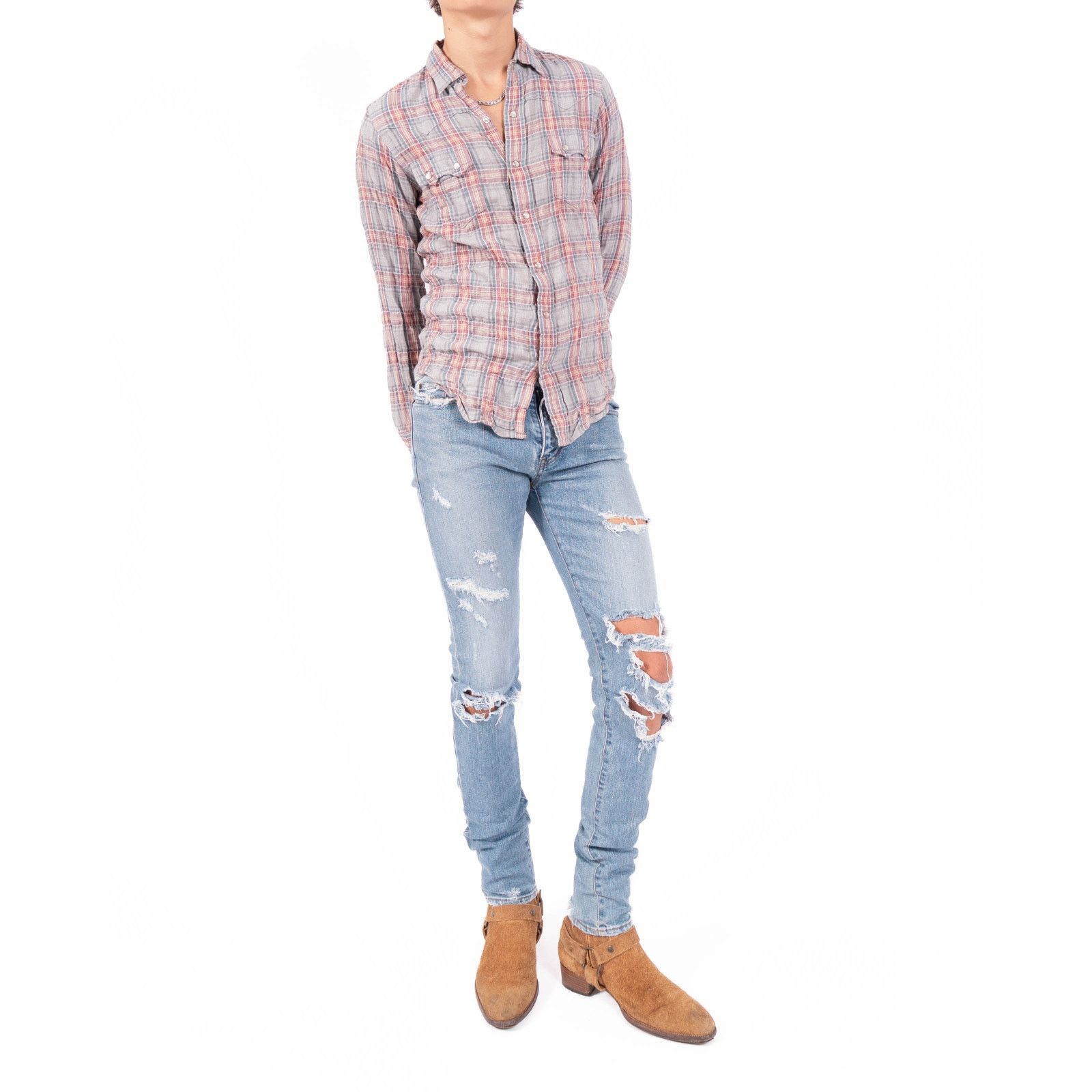 Saint Laurent Paris SS16 Skinny Distressed Jeans in Light Washed Denim Size US 30 / EU 46 - 2 Thumbnail