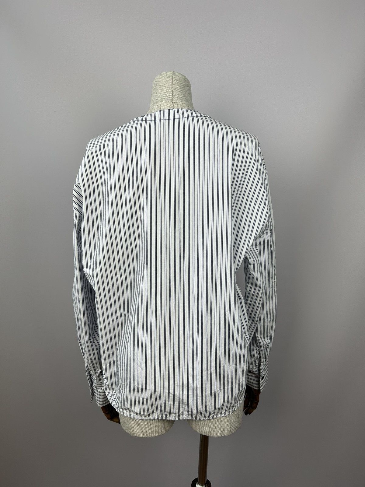Designer × Sandro Sandro White Blue Striped Pinstripe Cotton V Neck Shirt M Size M / US 6-8 / IT 42-44 - 5 Thumbnail