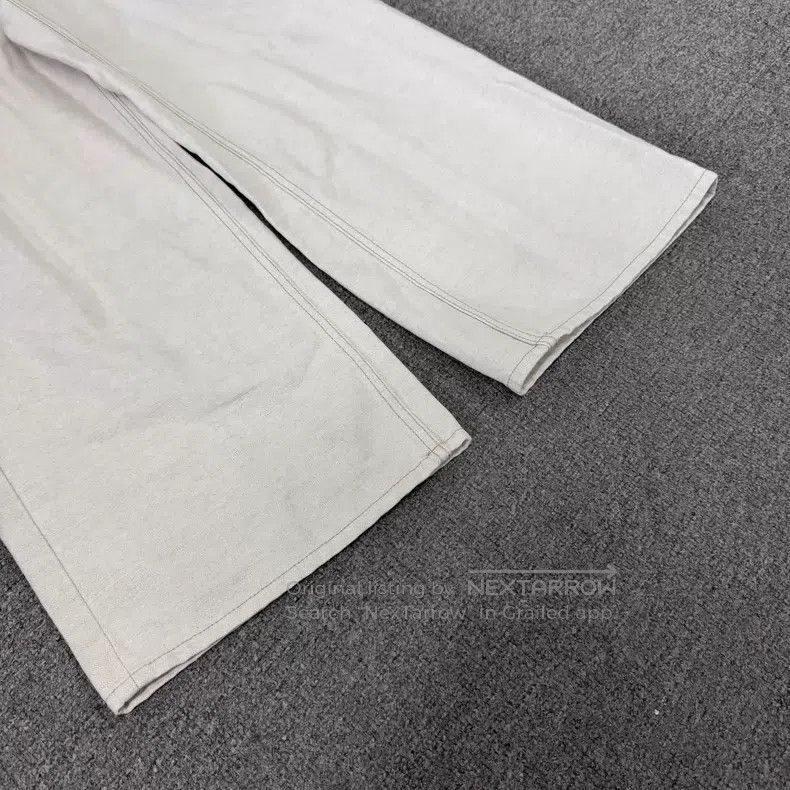Loewe Loewe Ivory High-waisted Leather Trim Linen Wide Leg Pants Size 42" / US 20 - 4 Thumbnail