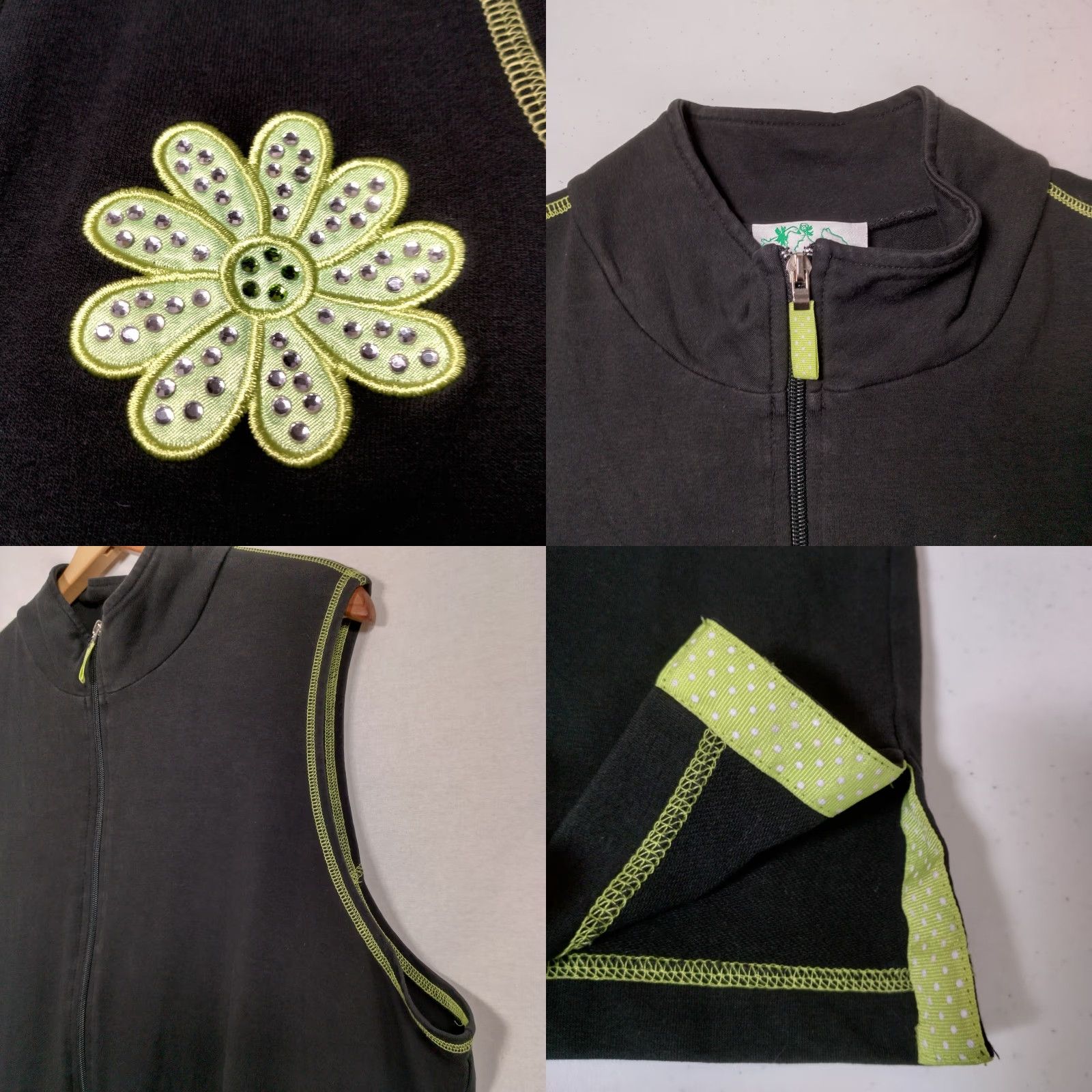 Quacker Factory VINTAGE The Quacker Factory Zip Vest Womens Plus 1X Black Daisy Rhinestones Knit Cotton Blends Shirt Style Size XL / US 12-14 / IT 48-50 - 8 Thumbnail