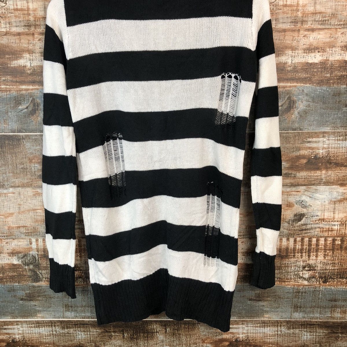Japanese Brand × Solid and Striped Colza Stripe Black prison ripped Cardigan Knitwear #A2042 Size M / US 6-8 / IT 42-44 - 17 Thumbnail