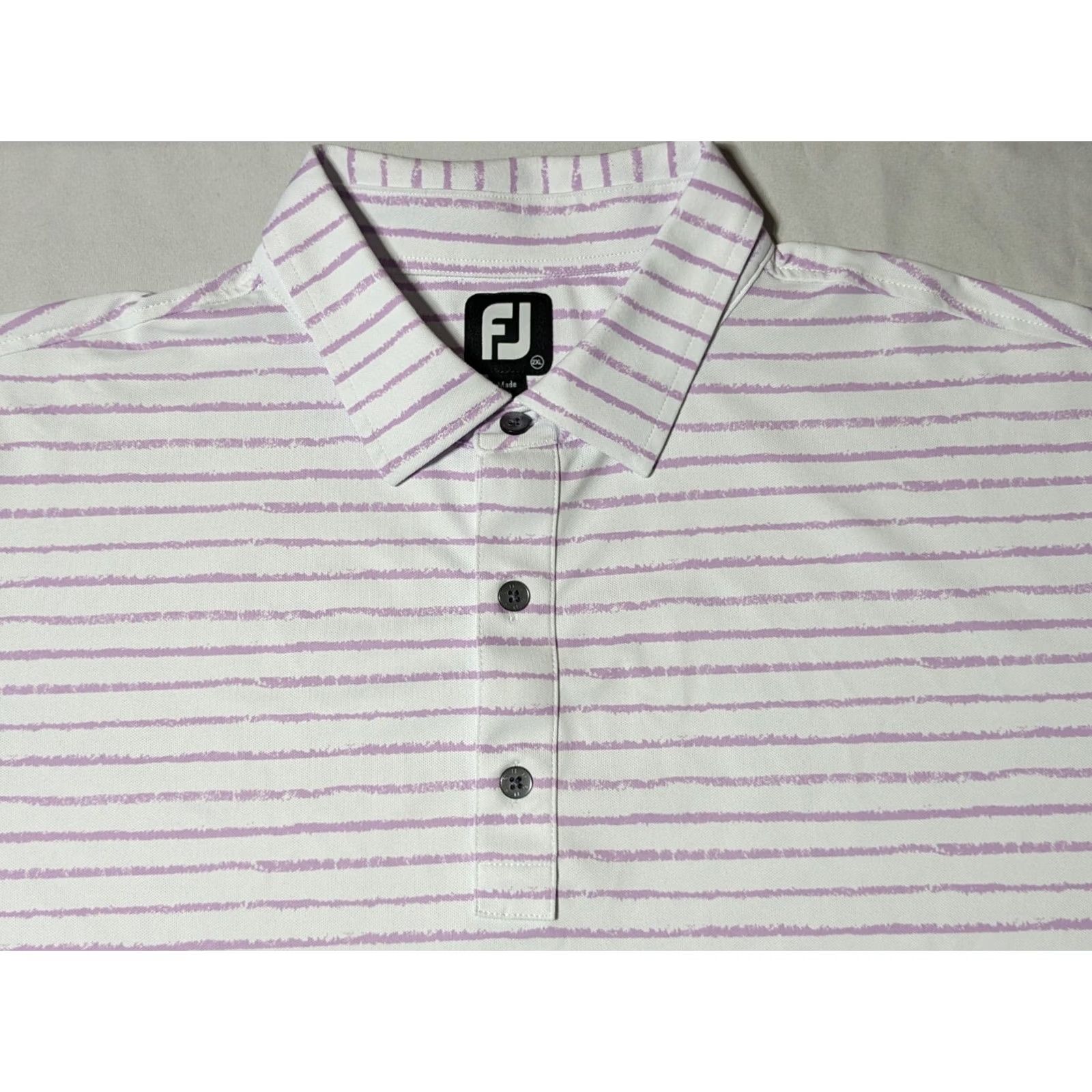 Footjoy FOOTJOY Polo Shirt Men 2XL Lavender Striped Performance Stretch Golf Shirt EUC Short Sleeve Collared Button Embroidered Logo Blue Polyester Spandex Size US XXL / EU 58 / 5 - 4 Thumbnail