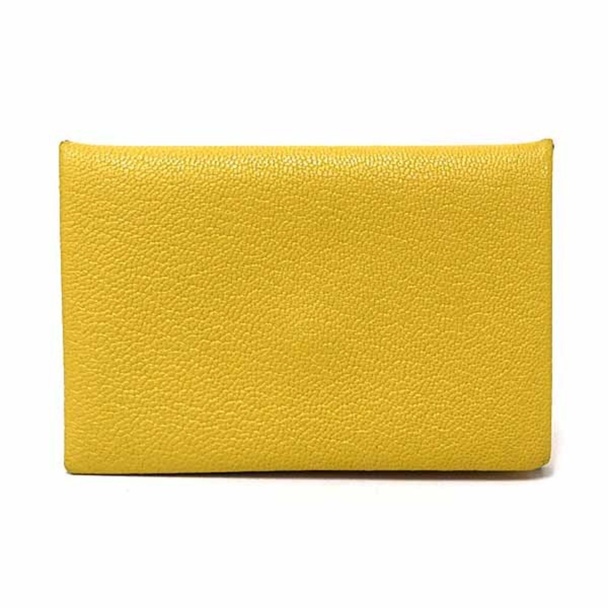 Hermes Hermès Calvi Verso Card Case/Business Holder Chevre Mysore B Stamp 2023 Yellow/Blue