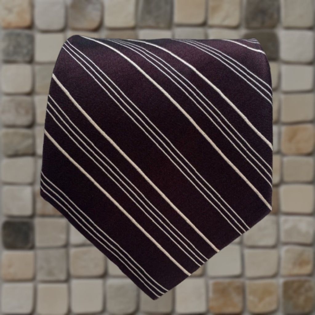 Ralph Lauren VINTAGE Lauren Ralph Lauren Silk Tie Striped Hand Finished 100% Silk Made in USA Eggplant Wide 3.75" 58" Men’s Tie Mens Size ONE SIZE - 1 Thumbnail