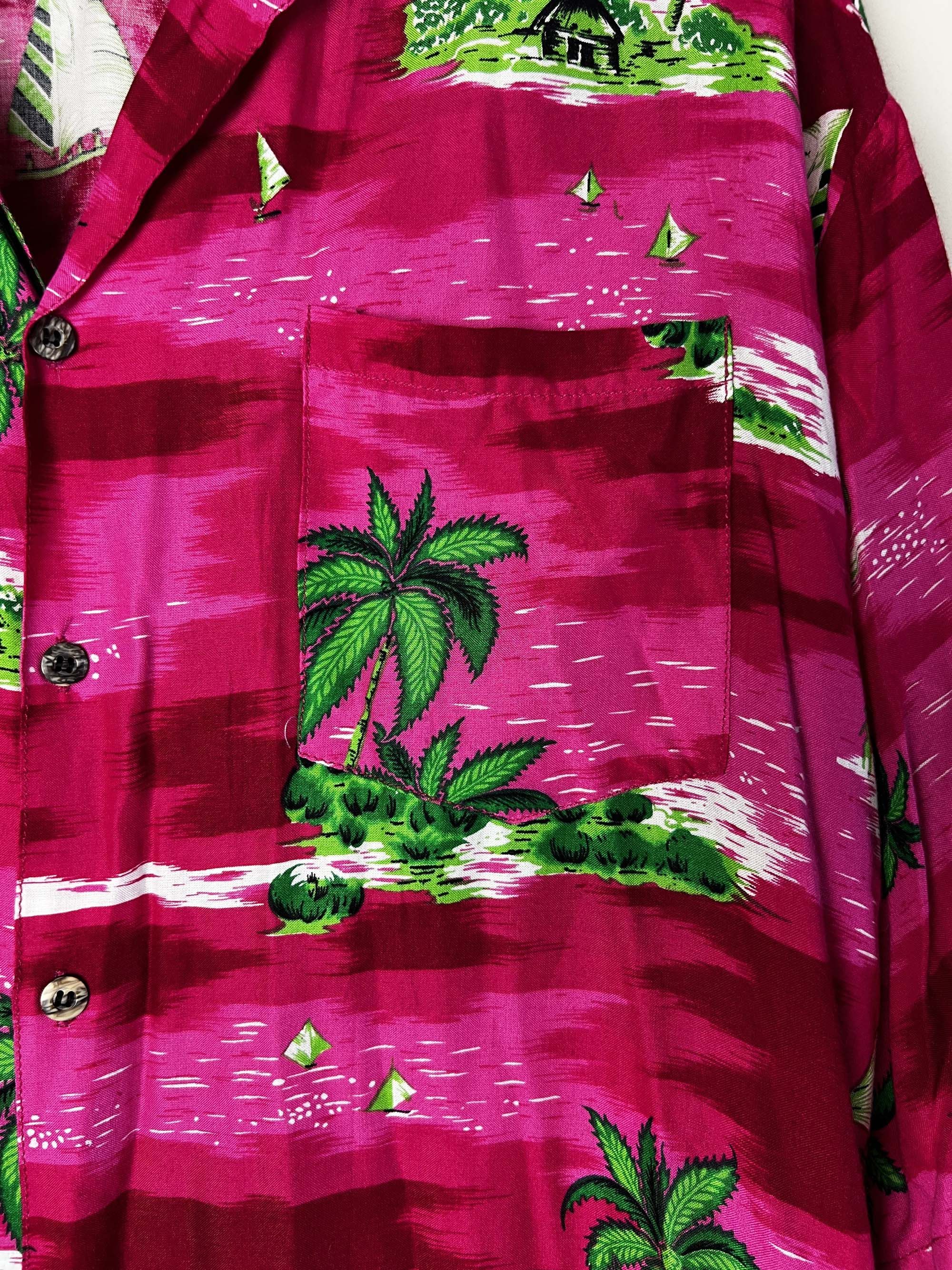 Vintage 1980's Super Way Hot Pink Aloha Luau Island Print Button Up Size US XXL / EU 58 / 5 - 10 Thumbnail