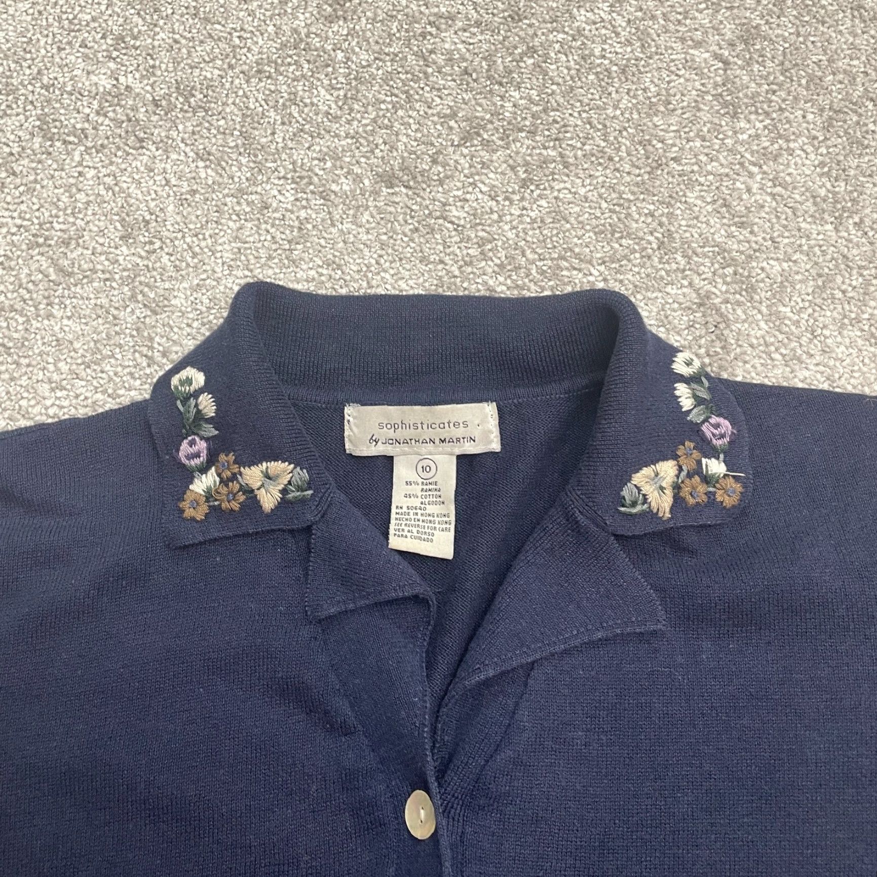 Vintage VINTAGE Jonathan Martin Sweater Cardigan Women 10 Blue Embroidered Knit Cotton Ramie Short Sleeve Classic Designer Women Size L / US 10 / IT 46 - 3 Thumbnail
