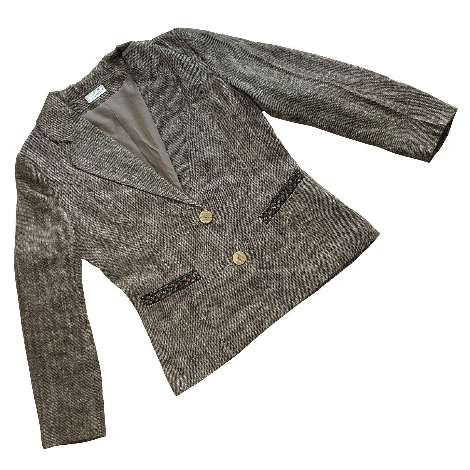 image of Vintage Lanta (Poland) Iridescent Tweed Cloverleaf Empire Blazer : S in Beige, Women's (Size Small)