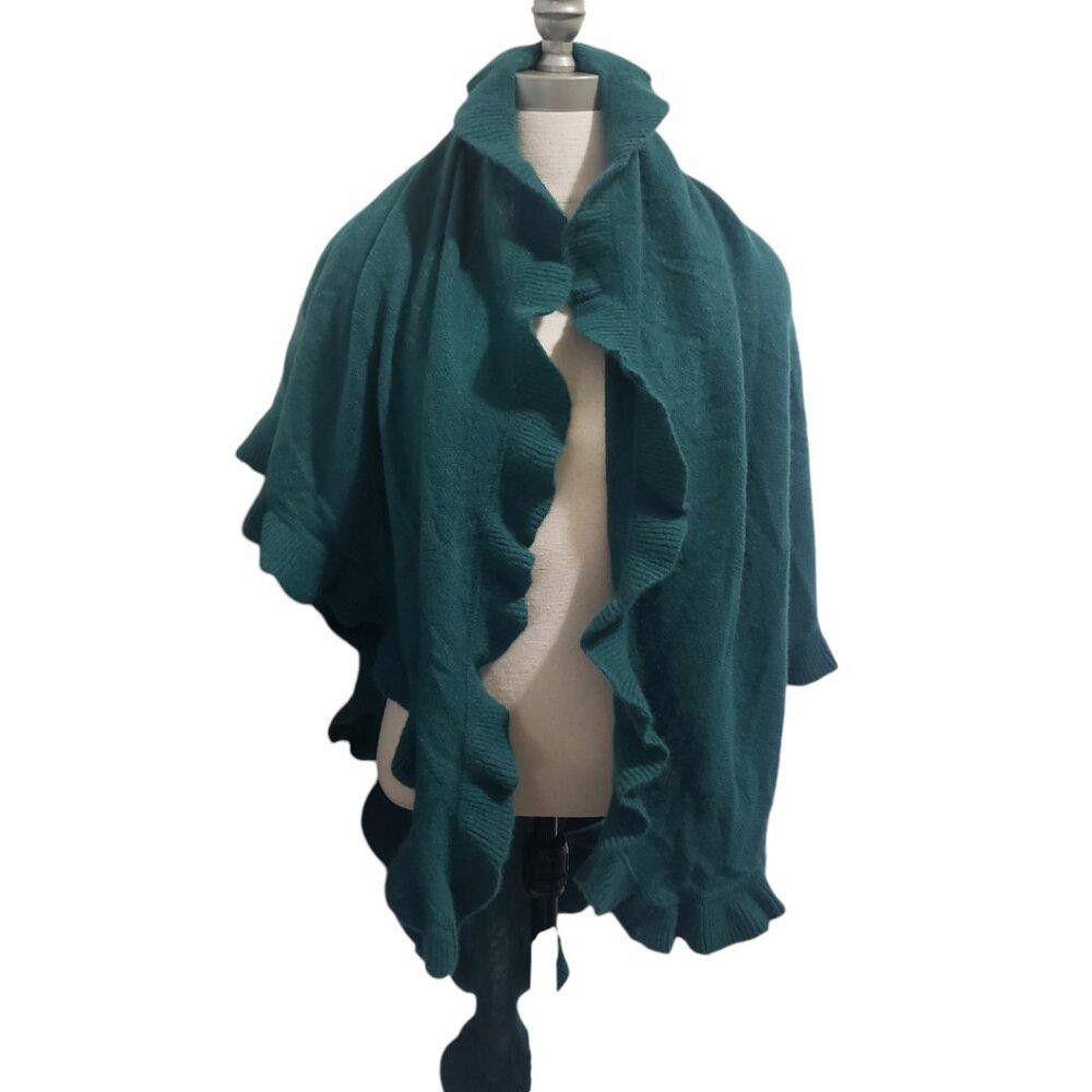 Designer CT1963 Talbots Green Cashmere Wrap Ruffled Edges One Size Size ONE SIZE - 1 Thumbnail