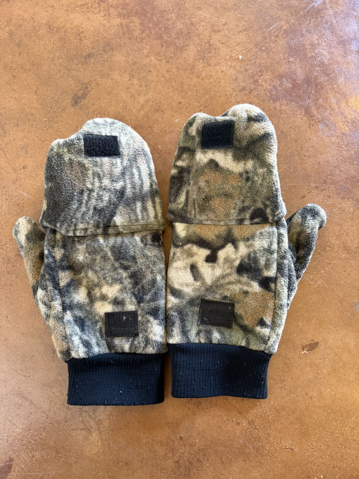 Vintage Camo Fleece Convertible Flip-Top Mittens / Fingerless Gloves Size ONE SIZE - 4 Thumbnail