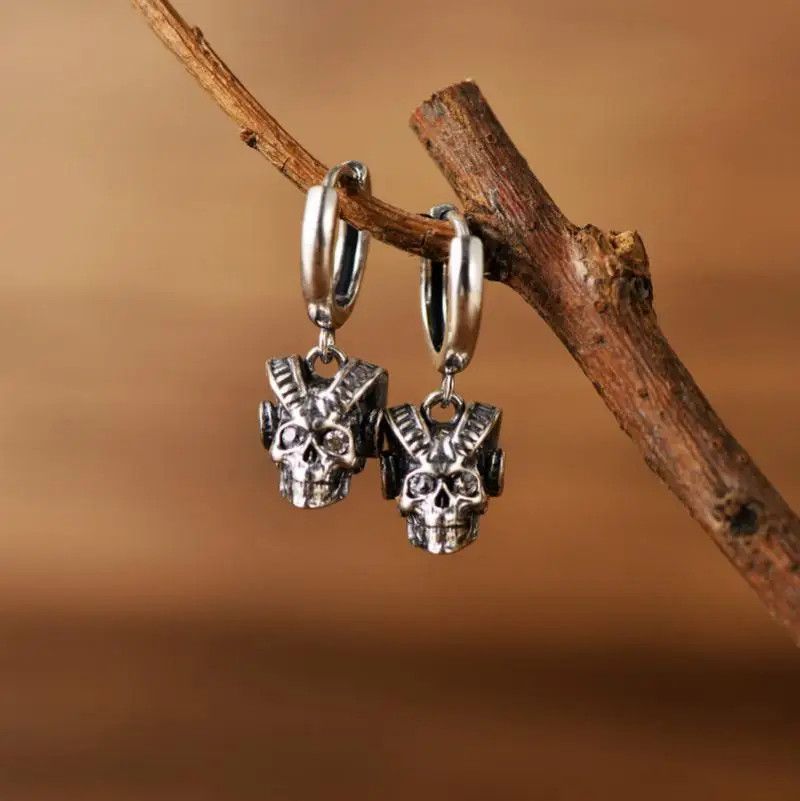 Jewelry × Vintage Gothic Goat Horns Skull Errings Size ONE SIZE - 1 Thumbnail