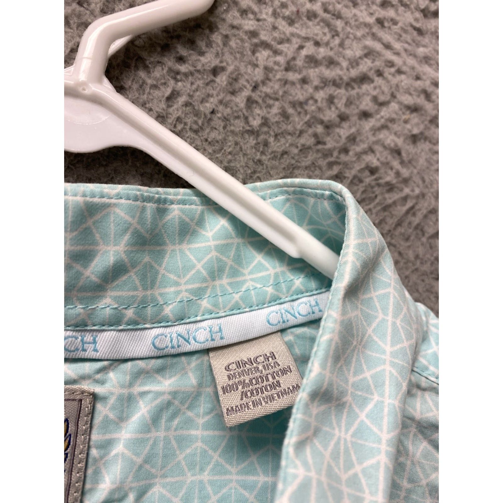 Vintage VINTAGE Cinch Men's Button-Up Shirt XXL Turquoise Cotton Diamond Print Long Sleeve Casual Business Party Size US XXL / EU 58 / 5 - 5 Thumbnail