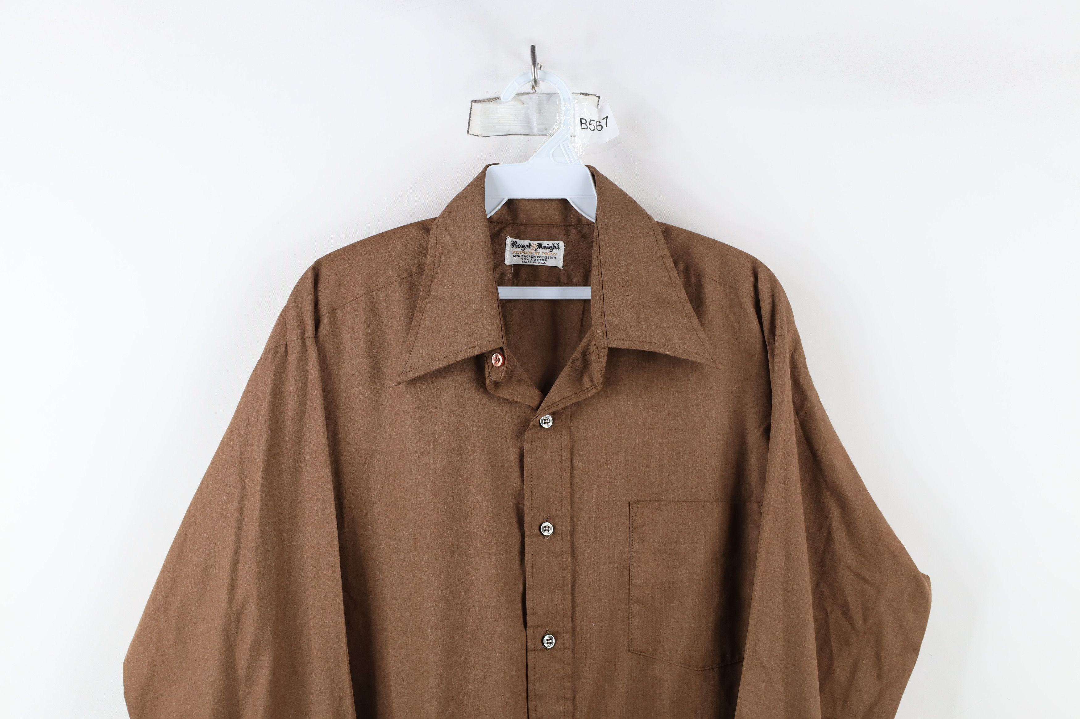 Vintage Vintage 70s Streetwear Faded Collared Button Shirt Brown USA Size US M / EU 48-50 / 2 - 2 Thumbnail