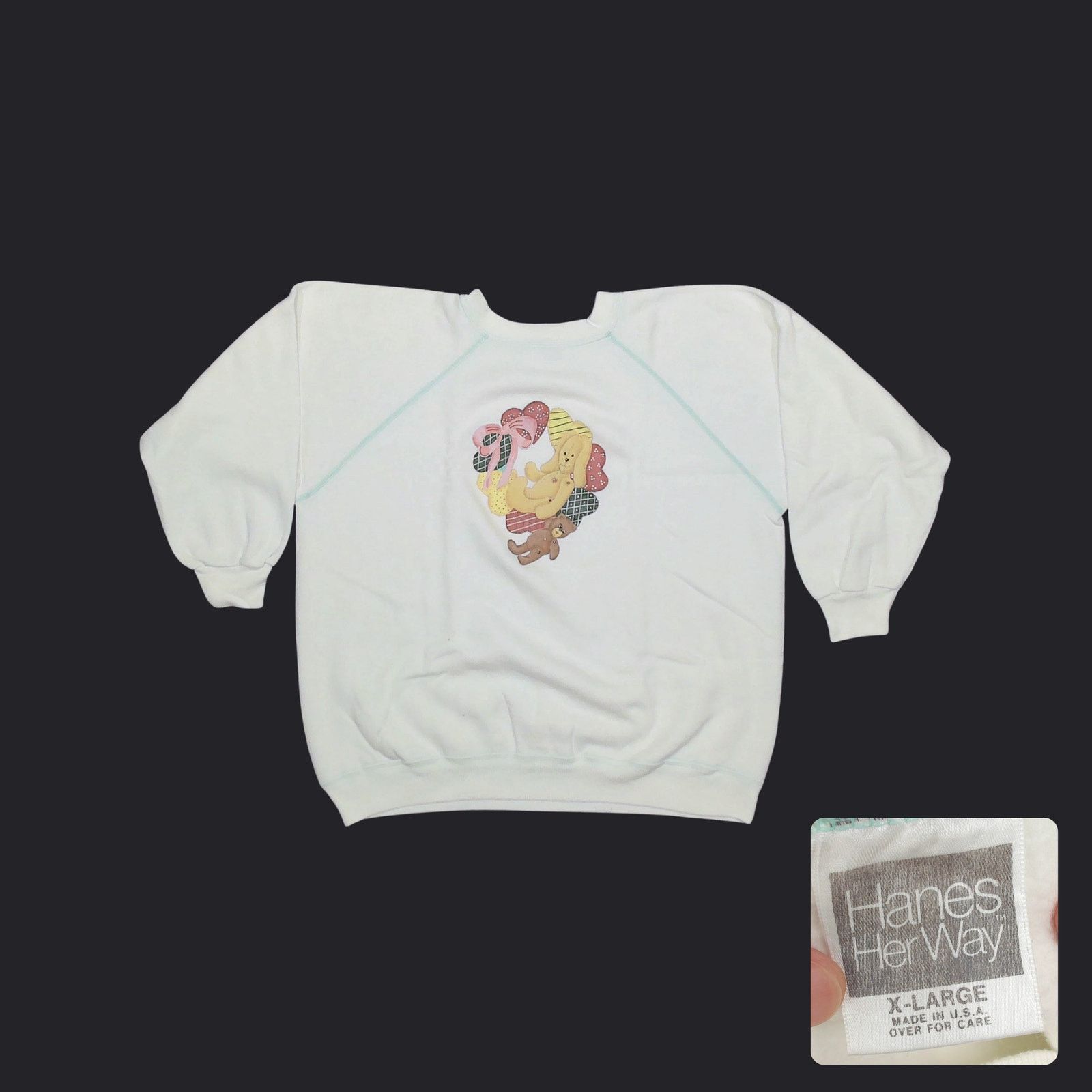 Hanes Vintage 90s Hanes Her Way Boxy Teddy Bear Sweatshirt XL Size XL / US 12-14 / IT 48-50 - 1 Thumbnail