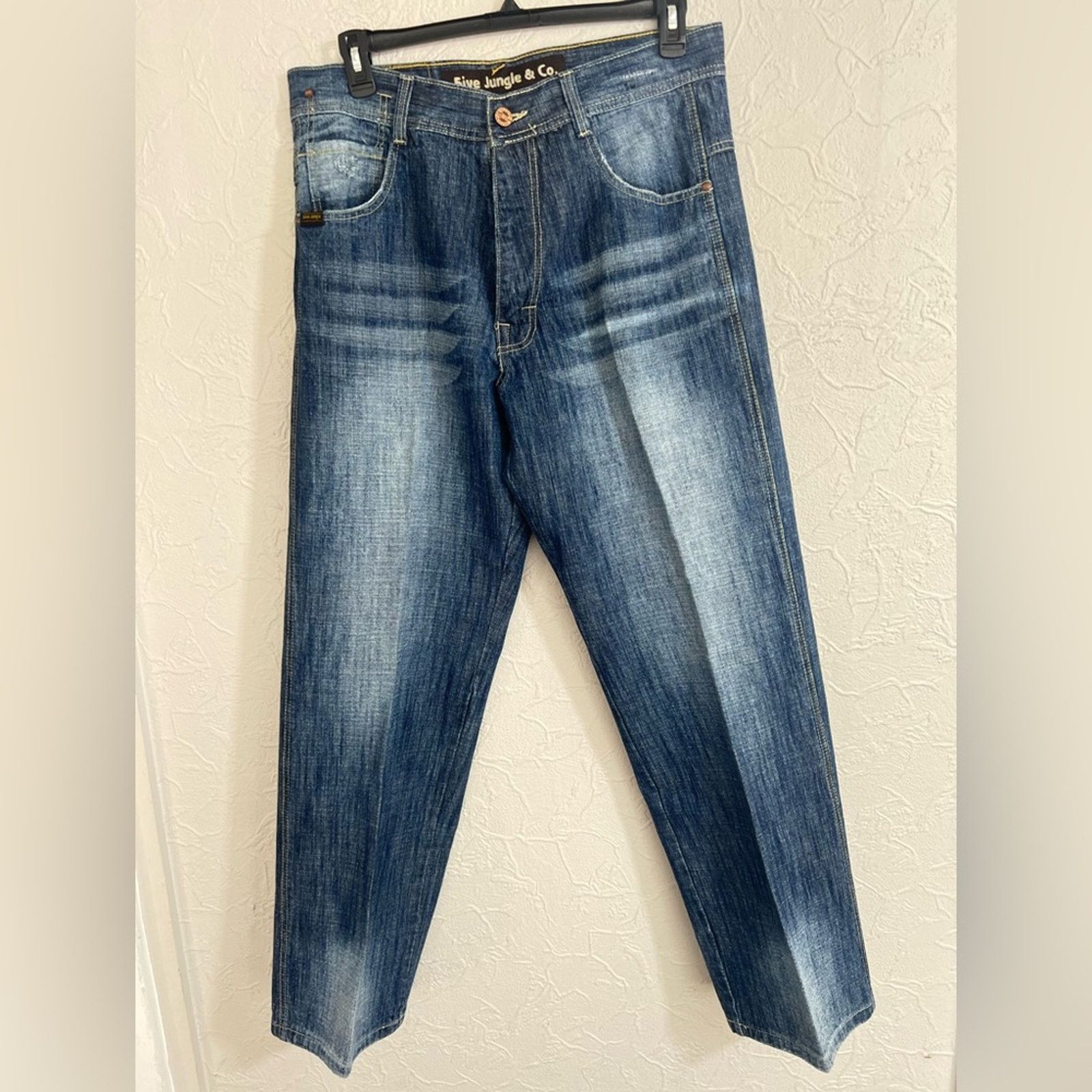 Jungles 5ive Jungle Jeans Mens 36x32 Wide Leg Embroidered Y2K Skater Size US 36 / EU 52 - 1 Thumbnail