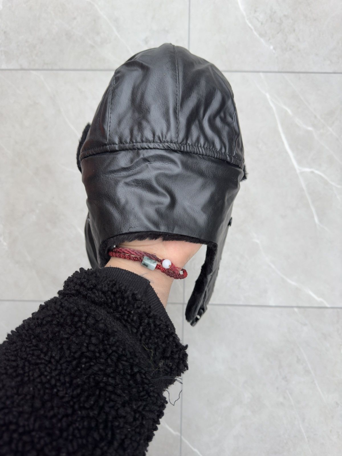 Vintage Black Leather Military Fur Pilot Trapper Hat Size ONE SIZE - 4 Thumbnail