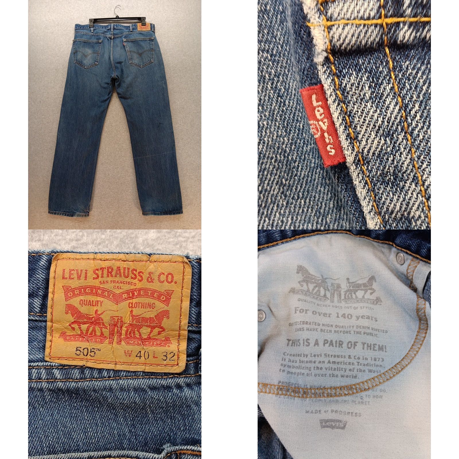 Levi's Levi's 505 Jeans Men Medium Wash Blue Denim 34 Inseam 40x32 Regular Straight Fit Belt Loops 5-Pocket Zip Closure Logo Leather Patch Mens Size US 40 / EU 56 - 8 Thumbnail