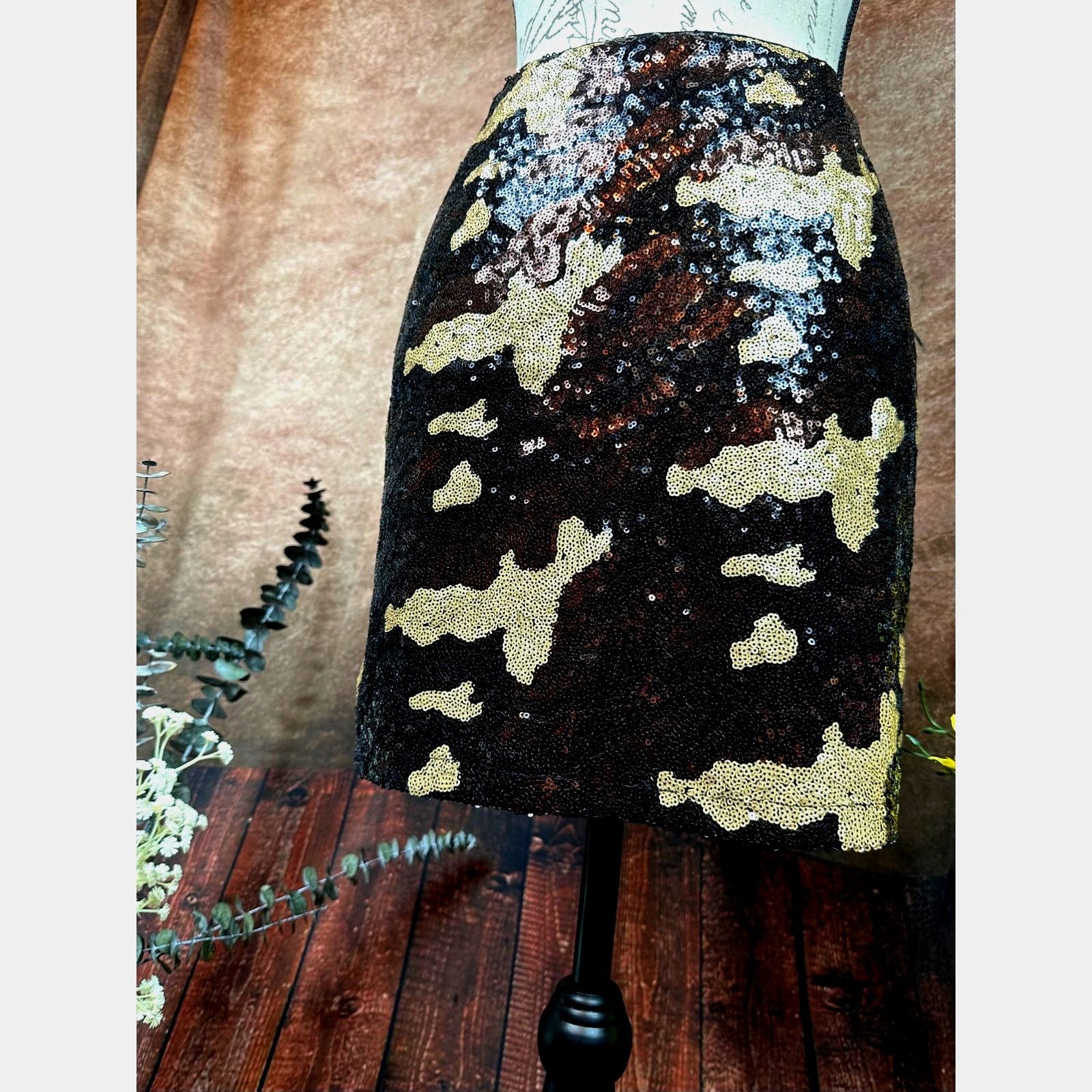 Other 382 Sequined Camouflage Mini Skirt - Brown Multi - size S Size 28" / US 6 / IT 42 - 6 Thumbnail