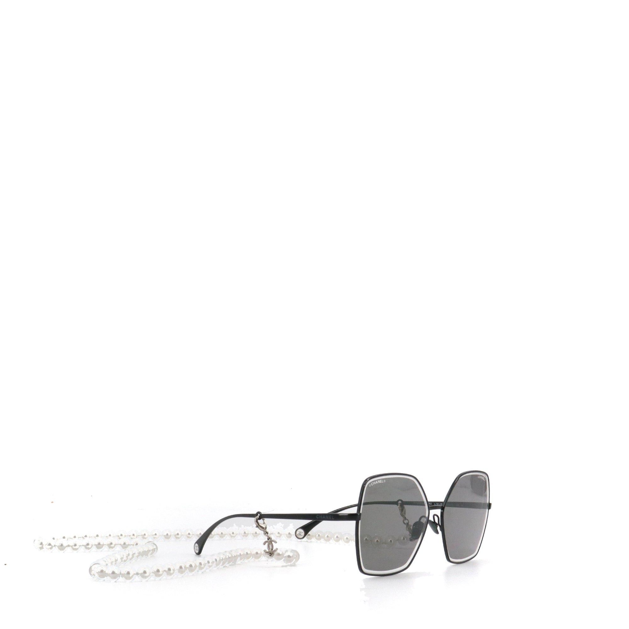 Chanel CHANEL - Chanel black metal sunglasses with pearl chain Size ONE SIZE - 1 Thumbnail