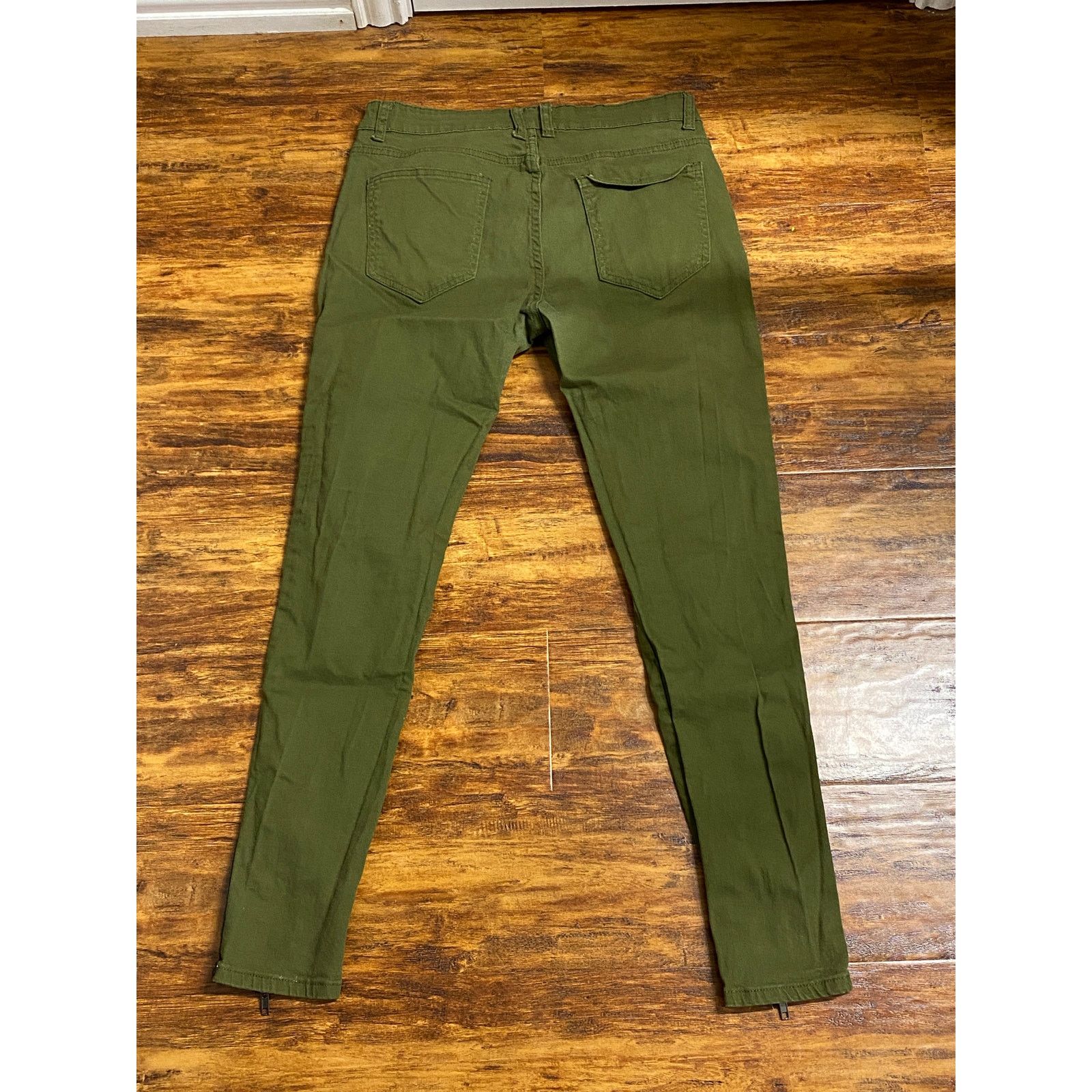 The Unbranded Brand Olive Green Distressed Side Stripe Zipper Jeans Size 34 Size US 34 / EU 50 - 4 Thumbnail