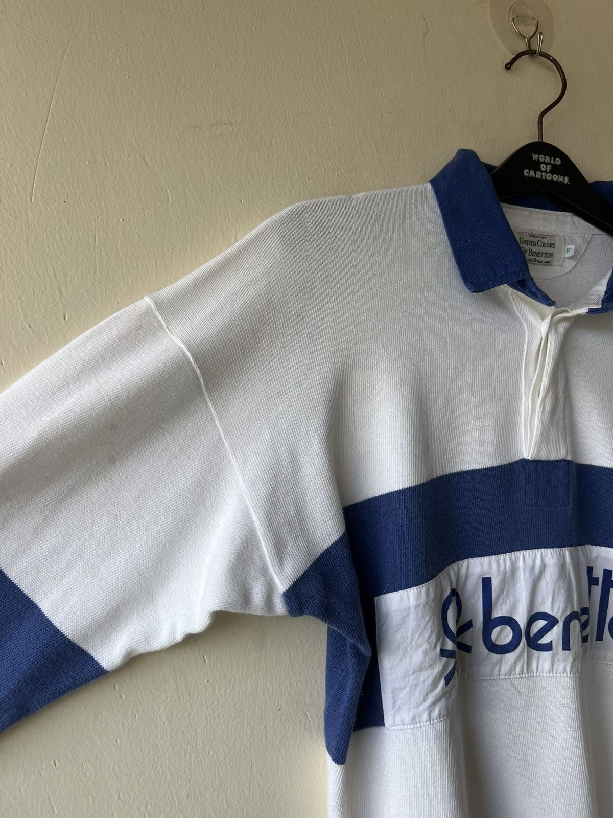 Benetton Vintage 90s Benetton Spell Out Rugby Shirt Pablo Escobar Size US L / EU 52-54 / 3 - 10 Thumbnail