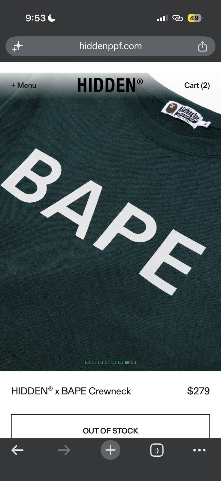 Bape BAPE X HIDDEN BATHING APE CREWNECK - XL - GREEN Size US XL / EU 56 / 4 - 6 Thumbnail