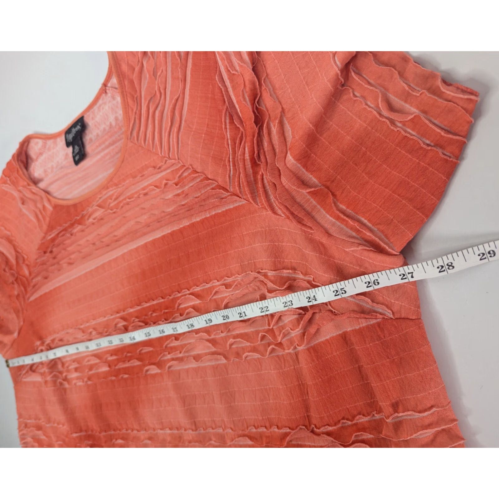 Vintage Maggie Barnes Shirt Woman's 3X Orange Short Sleeve Boho Ruffle Blouse Plus Knit Top Womens Size XXL / US 16-18 / IT 52-54 - 4 Thumbnail