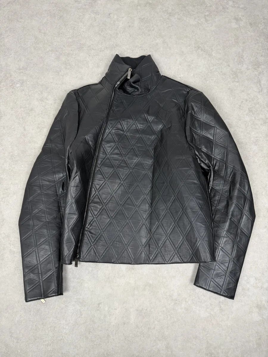 Emporio Armani AW2013 Emporio Armani Black Asymmetrical Losange Leather Jacket Size US S / EU 44-46 / 1 - 1 Thumbnail