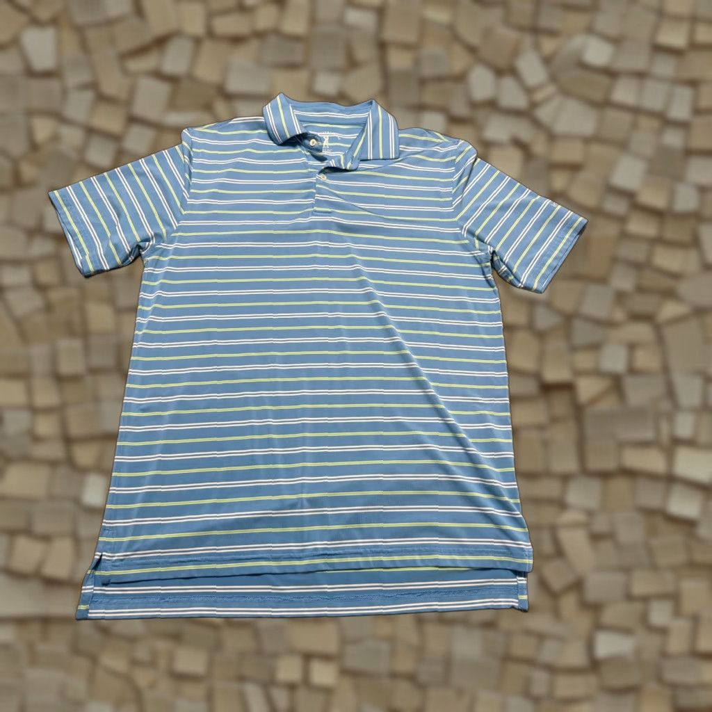 Vintage Fairway & Greene Tech Shirt Polo Shirt Men M Green Blue White Striped Polo Shirt Size US M / EU 48-50 / 2 - 1 Thumbnail