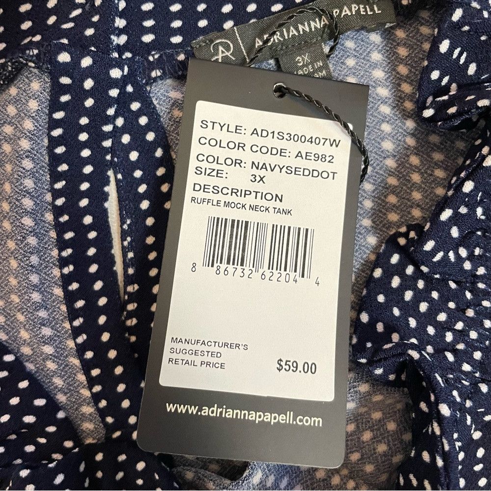 Adrianna Papell NWT New $59 Adrianna Papell Navy Polka Dot Ruffled Mock Nec Size 3XL / US 20-22 - 6 Thumbnail
