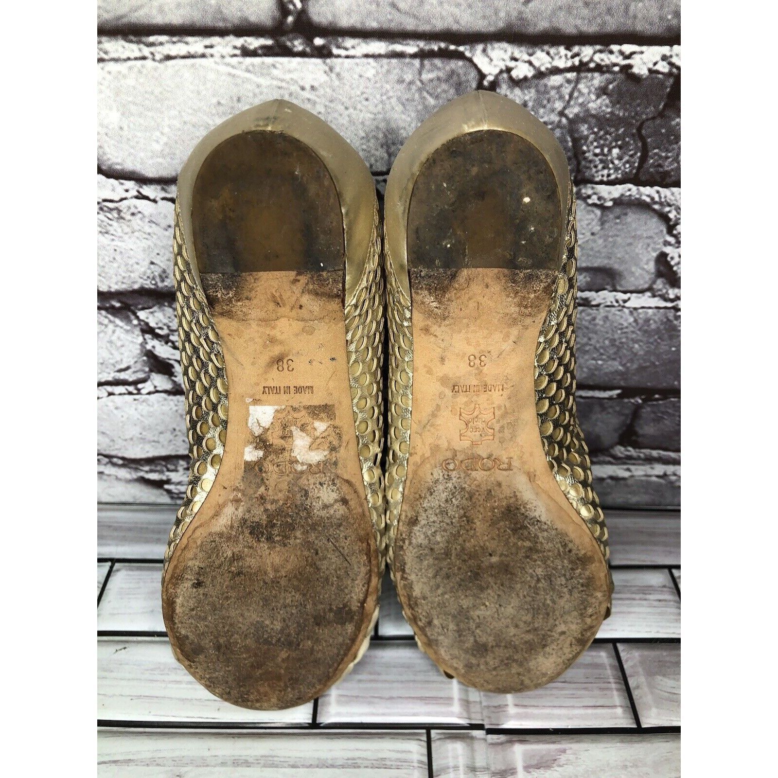 Other Rodo Beige Gold Silk Gem Rhinestone Low Pump Ballet Flats Wo Size US 7.5 / IT 37.5 - 14 Thumbnail