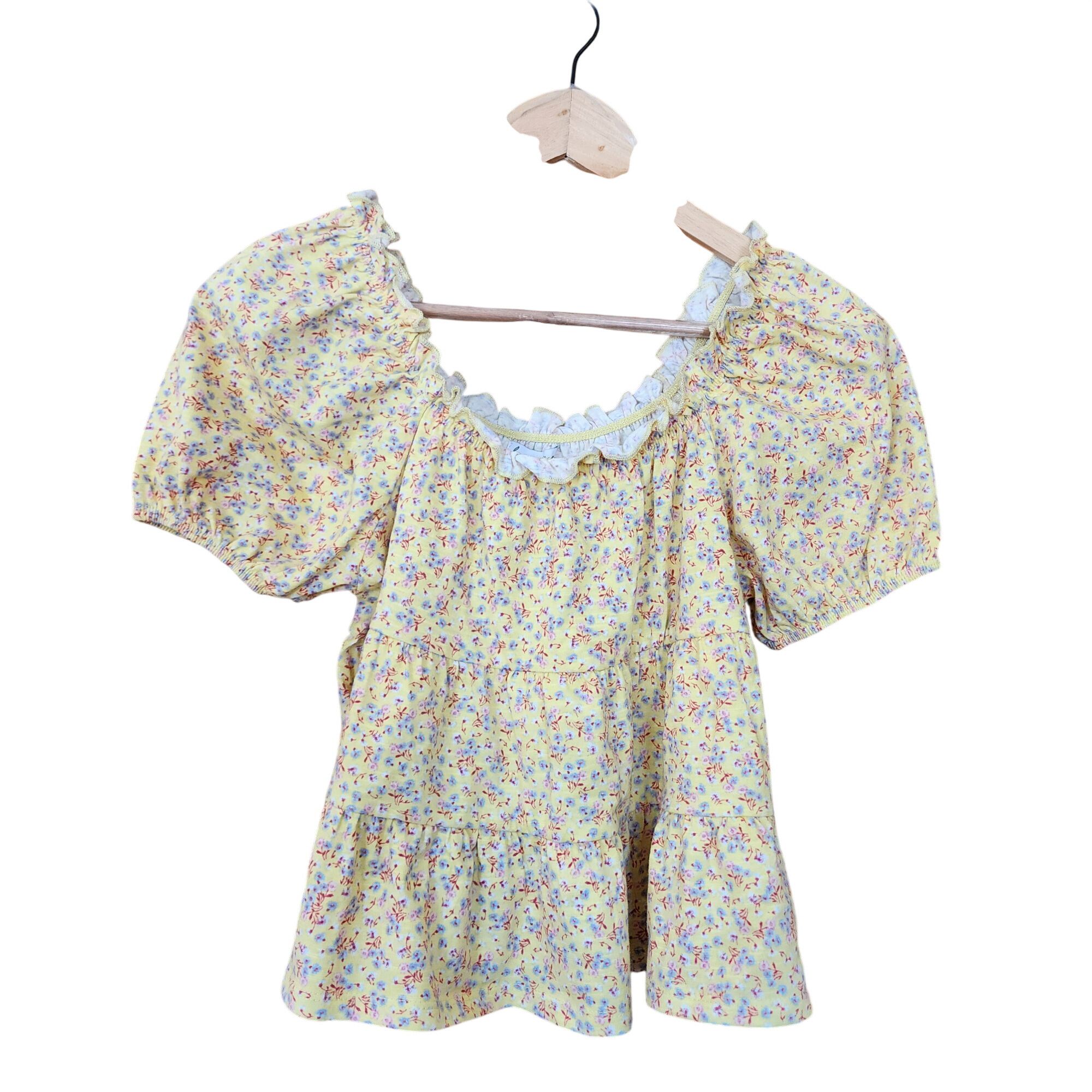 Other Love Fire XS Yellow Floral Ruffle Peasant Top With Puff Slee Size XS / US 0-2 / IT 36-38 - 1 Thumbnail