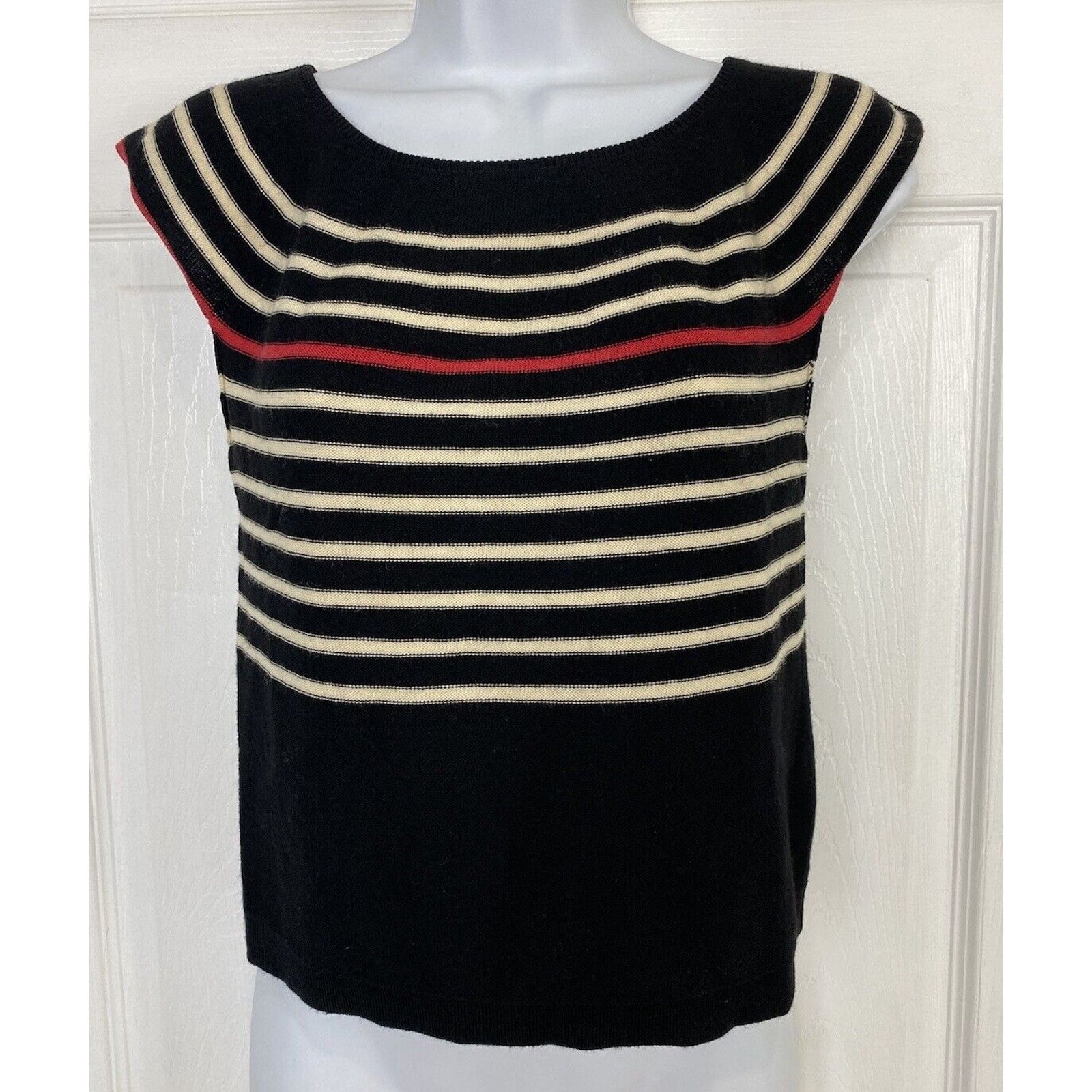 Sonia Rykiel Sonia Rykiel Black White Striped Wool Short Sleeve Sweater Size ONE SIZE - 1 Thumbnail