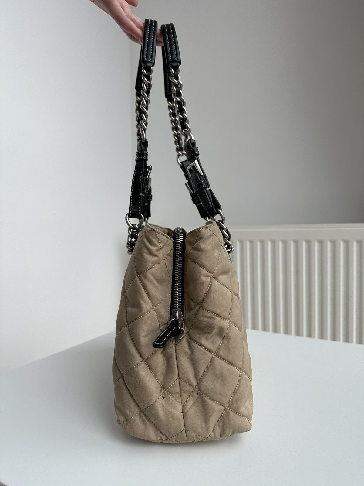 Prada Prada Quilted Chain Shoulder Bag Nylon Beige Tessuto bag Size ONE SIZE - 3 Thumbnail
