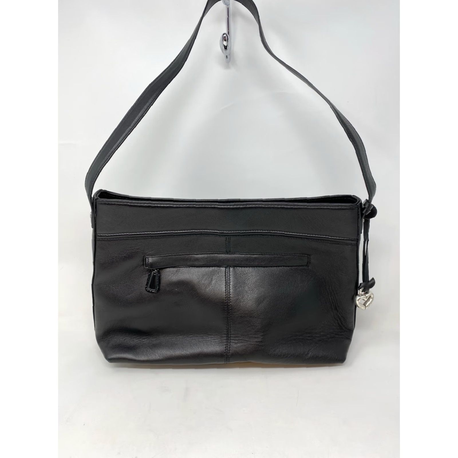 Brighton BRIGHTON Shoulder Bag Purse Black Croc Embossed Leather Silver Heart Charm Lining Red Size ONE SIZE - 4 Thumbnail
