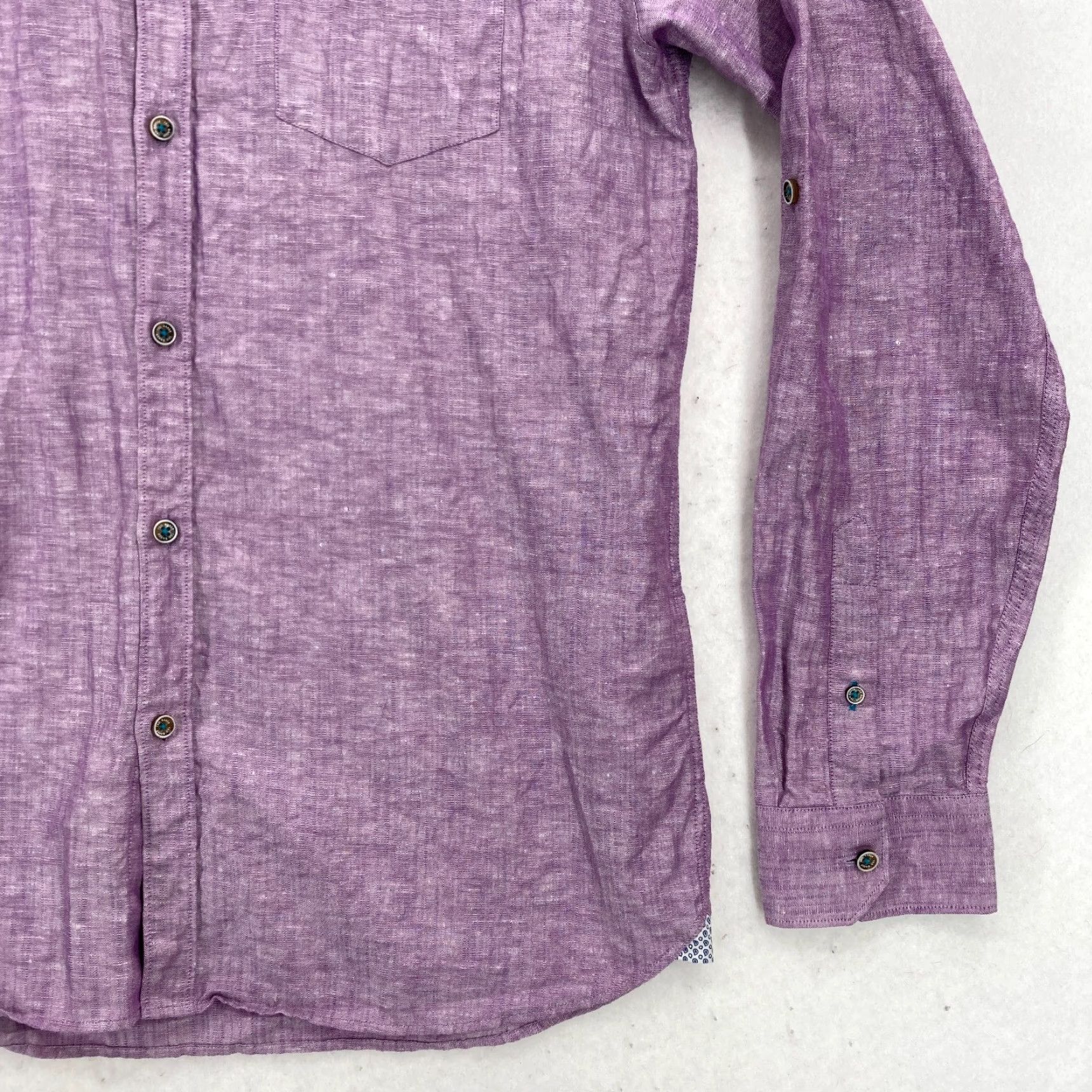 Ted Baker Ted Baker London Button Front Shirt Mens Sz 4 Purple Linen Contrast Cuff Roll Up Shirt Size US S / EU 44-46 / 1 - 3 Thumbnail
