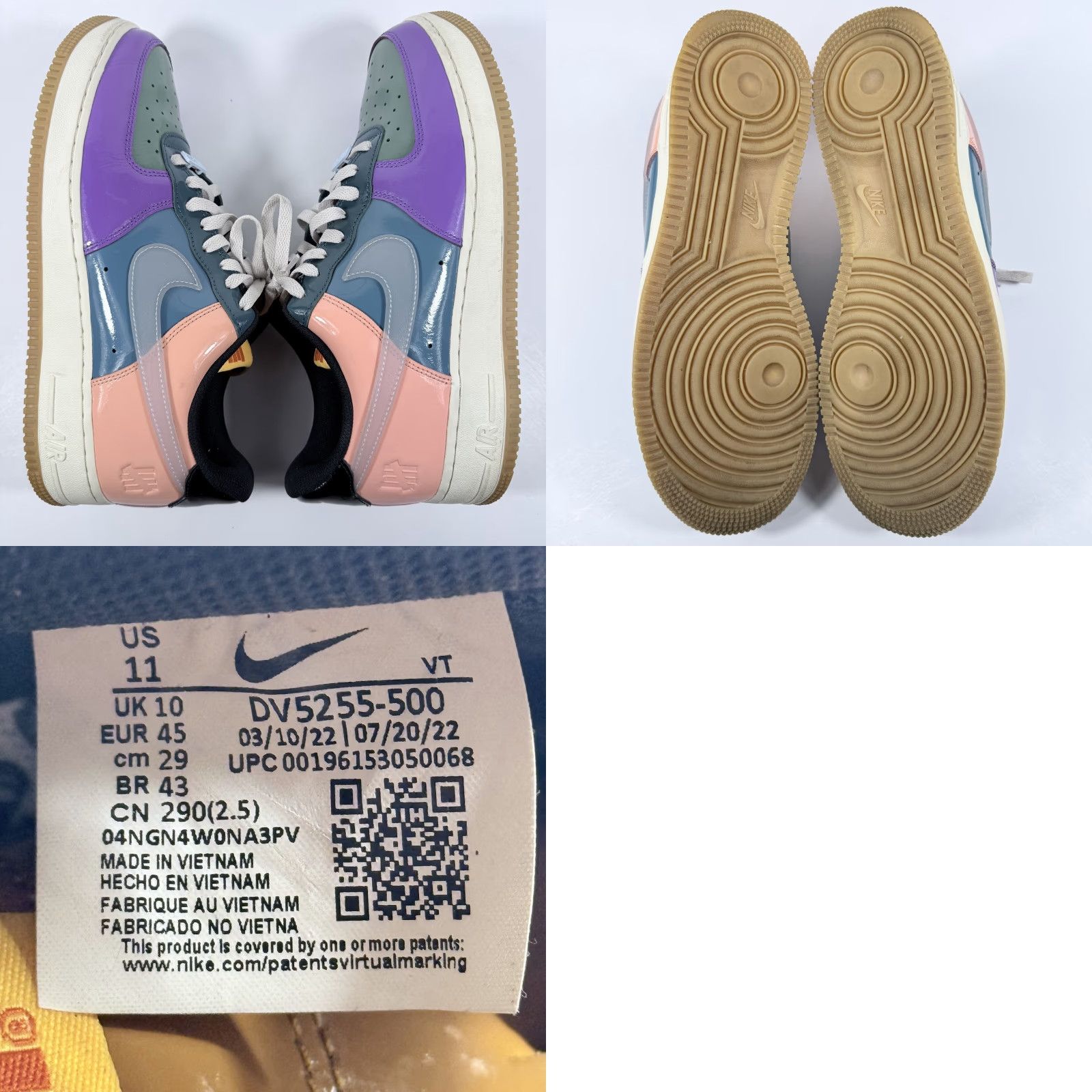 Nike Nike Air Force 1 Low SP Sneaker Men DV5255-500 Undefeated Multi-Patent Wild Berry Colorblocked 2022 Fashion Colorway Size US 10 / EU 43 - 8 Thumbnail