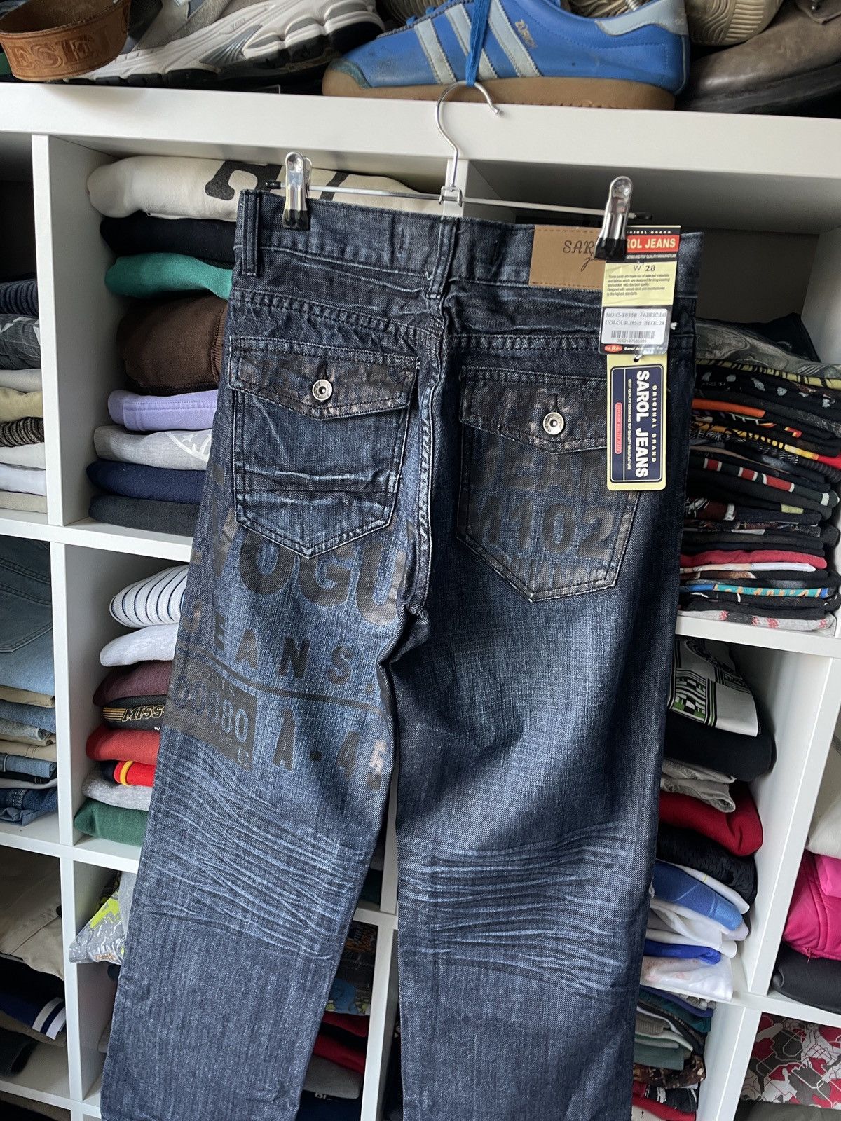 Japanese Brand × Vintage Vintage Baggy Wide Flared Jeans Big Logo Washed Faded Hype Size US 30 / EU 46 - 8 Thumbnail