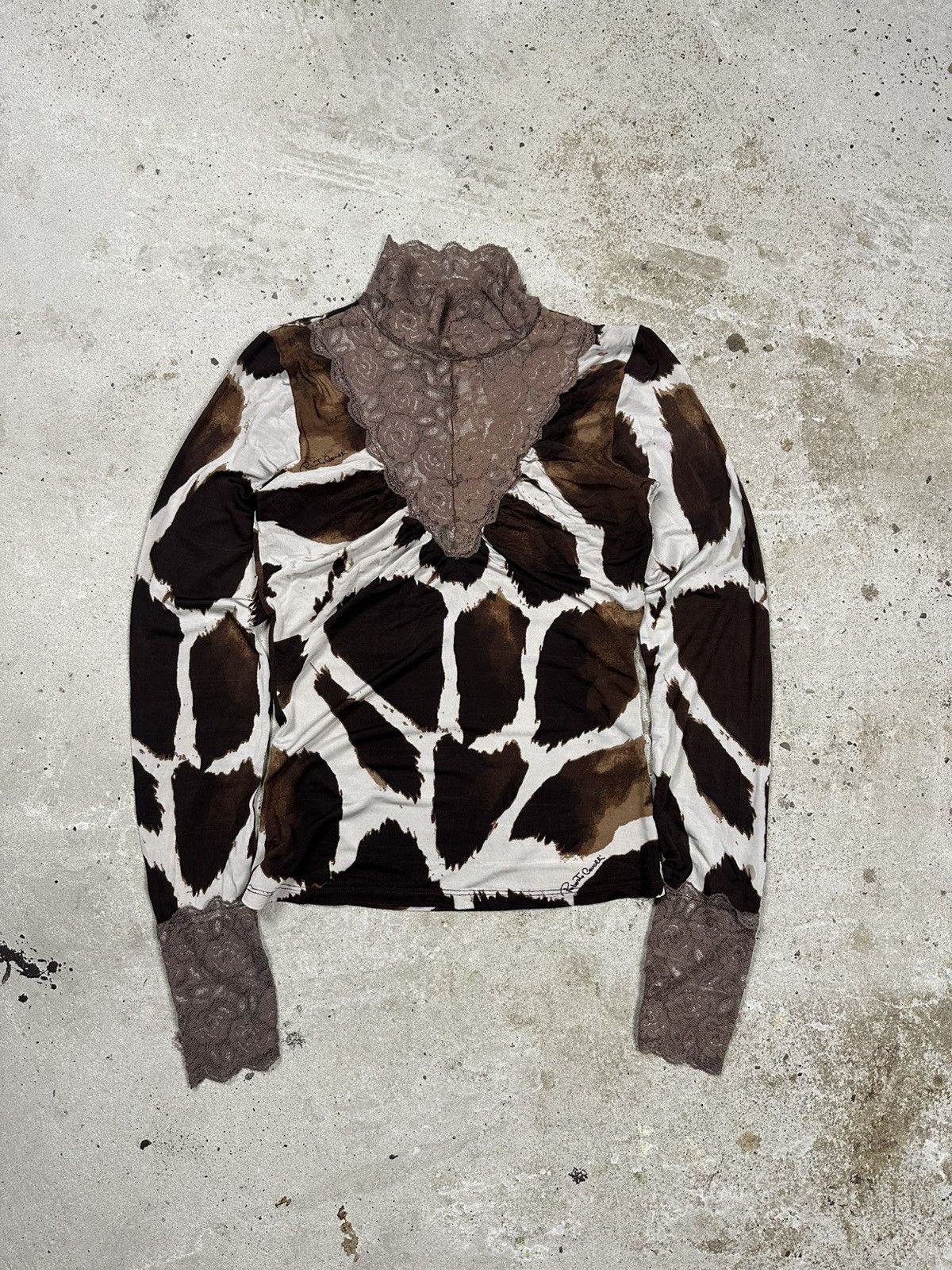 Roberto Cavalli Roberto Cavalli 2000s Cowhide Effect Lace Trim Blouse Top Size S / US 4 / IT 40 - 1 Thumbnail
