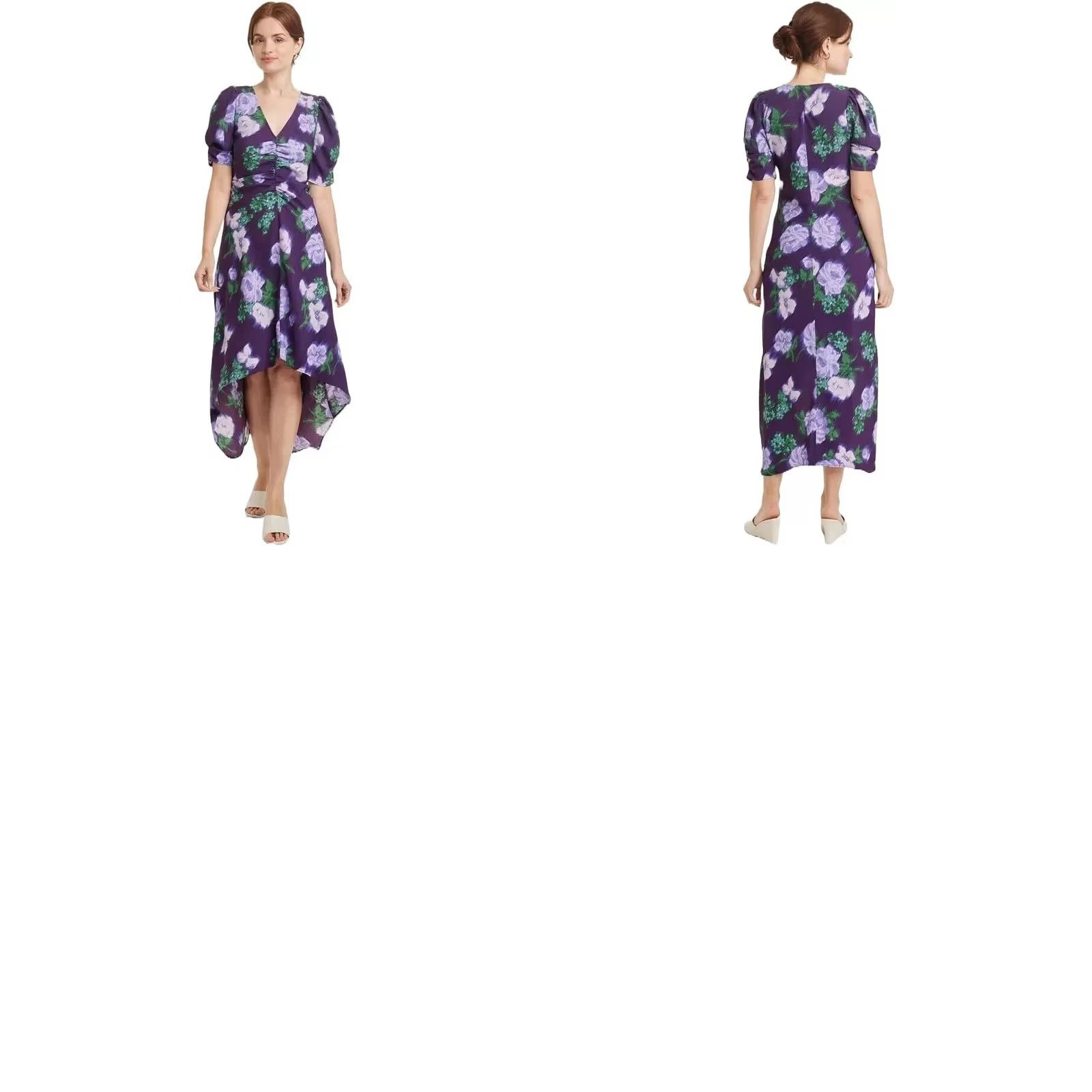 Vintage A New Day Floral Crepe High Low Dress Womens S Purple Short Sleeve Casual V-Neck Size 28" / US 6 / IT 42 - 11 Thumbnail