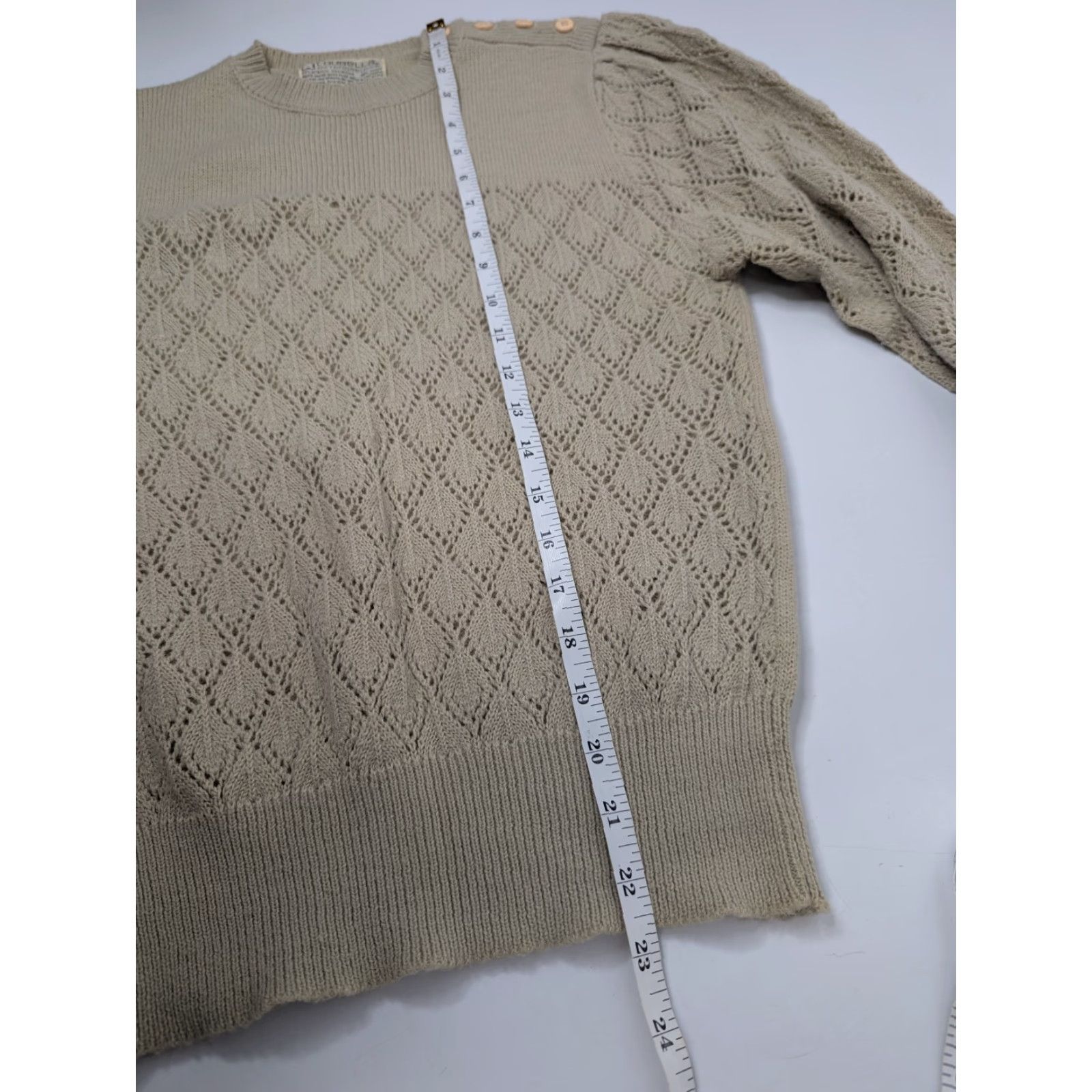 Vintage VINTAGE Loubella Extendables Knit Sweater Womens Medium Pullover Sholder Buttons Pink Cable-Knit Square Neck All Seasons Glitter Size M / US 6-8 / IT 42-44 - 5 Thumbnail