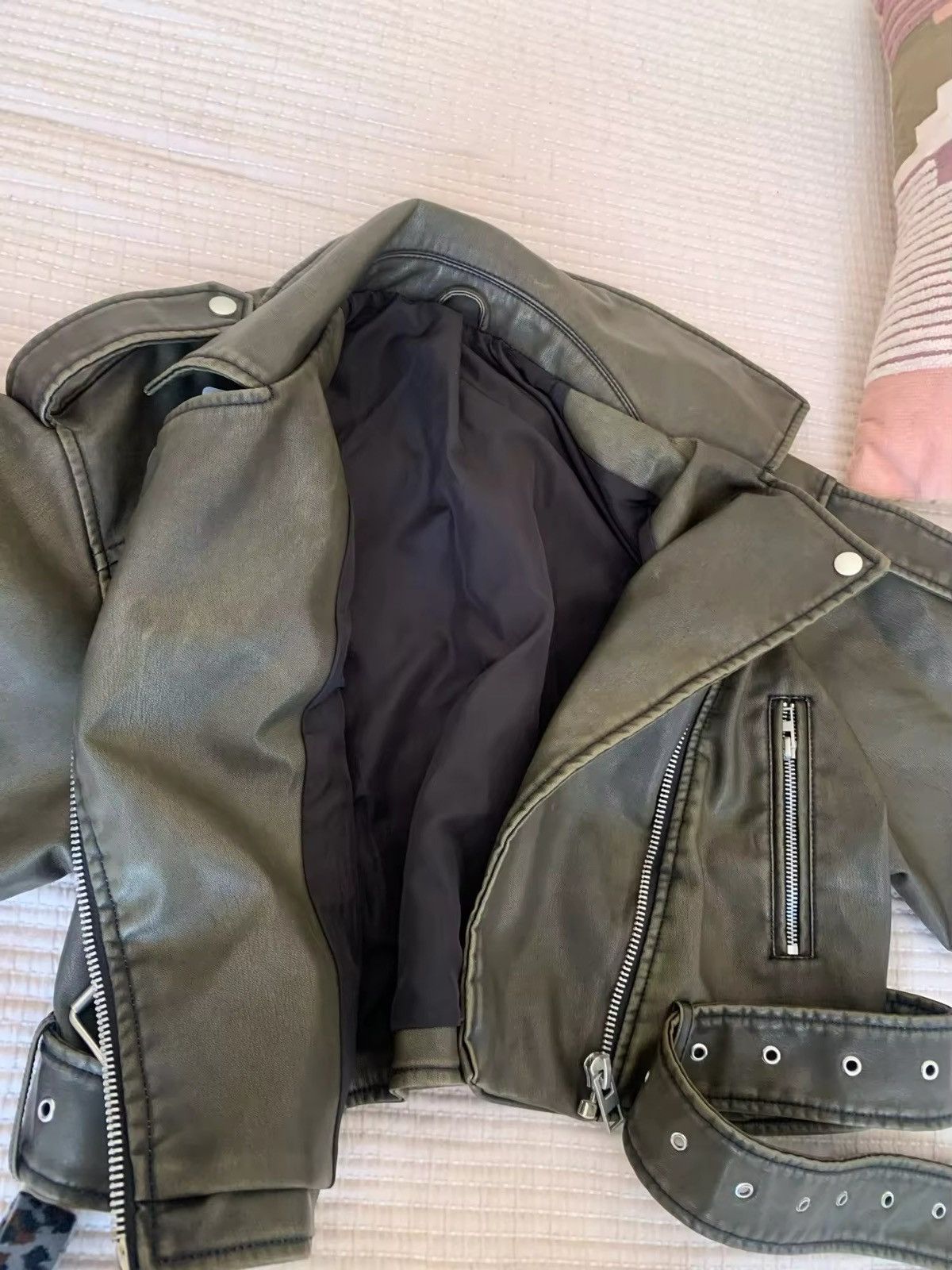 Jean Retro Carbon Oversized Loose Pu Faux Leather Short Jacket Size XL / US 12-14 / IT 48-50 - 14 Thumbnail