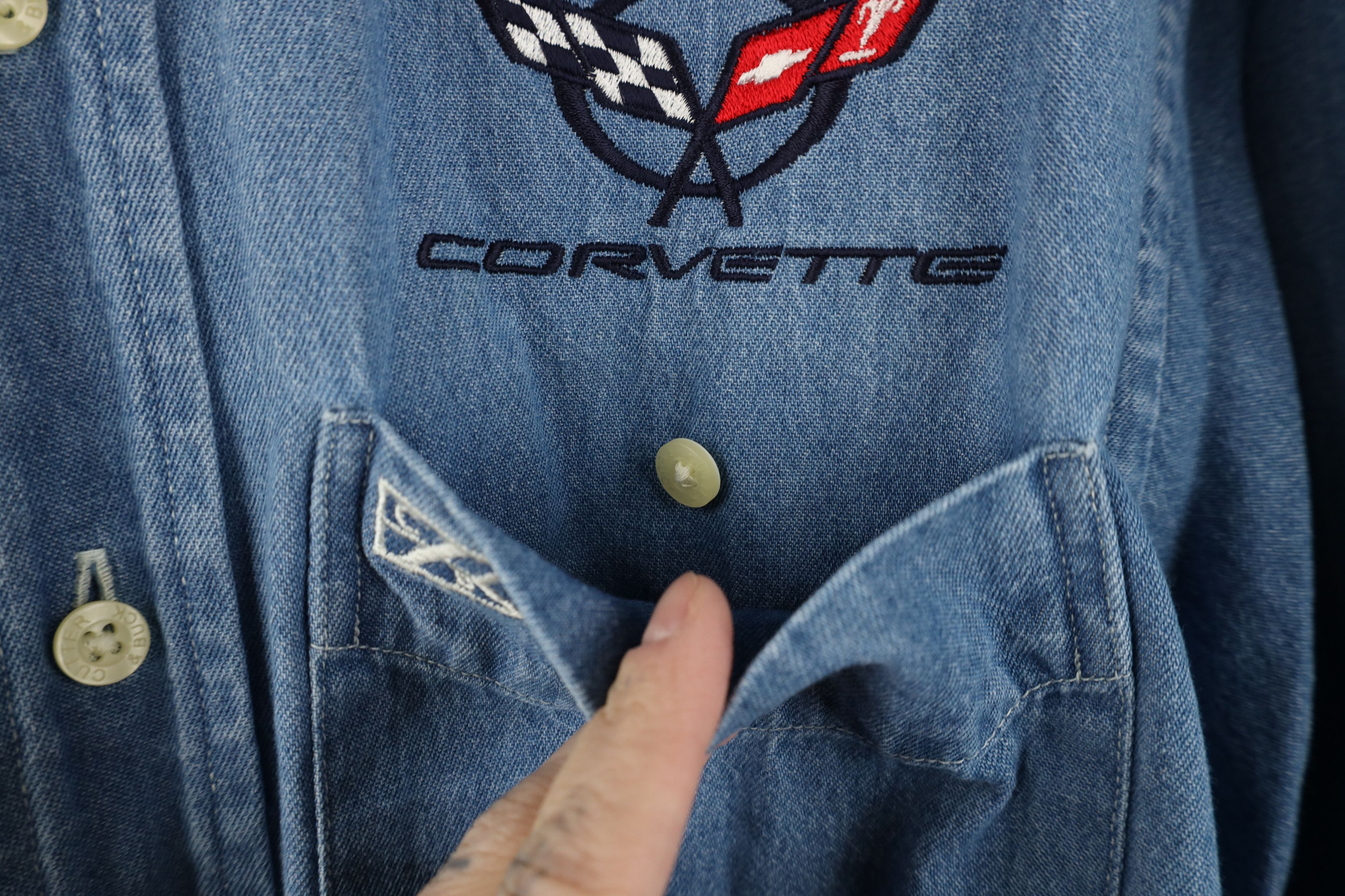 Vintage Vintage 90s Y2K Corvette Racing Denim Button Down Shirt Size US S / EU 44-46 / 1 - 6 Thumbnail