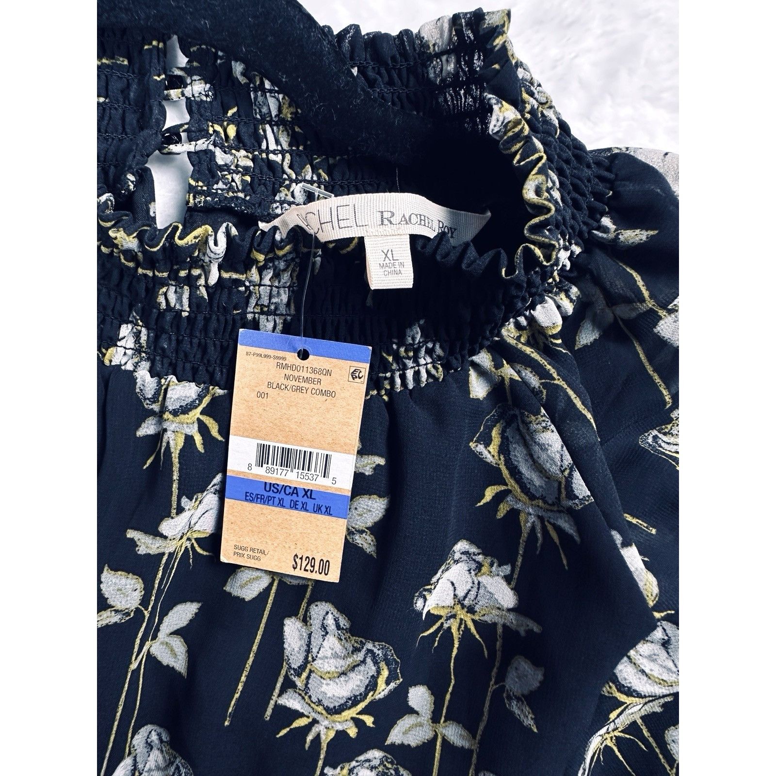 Other Rachel Roy Smocked Floral Mini Dress XL Black Sheer Flowy Size XL / US 12-14 / IT 48-50 - 5 Thumbnail