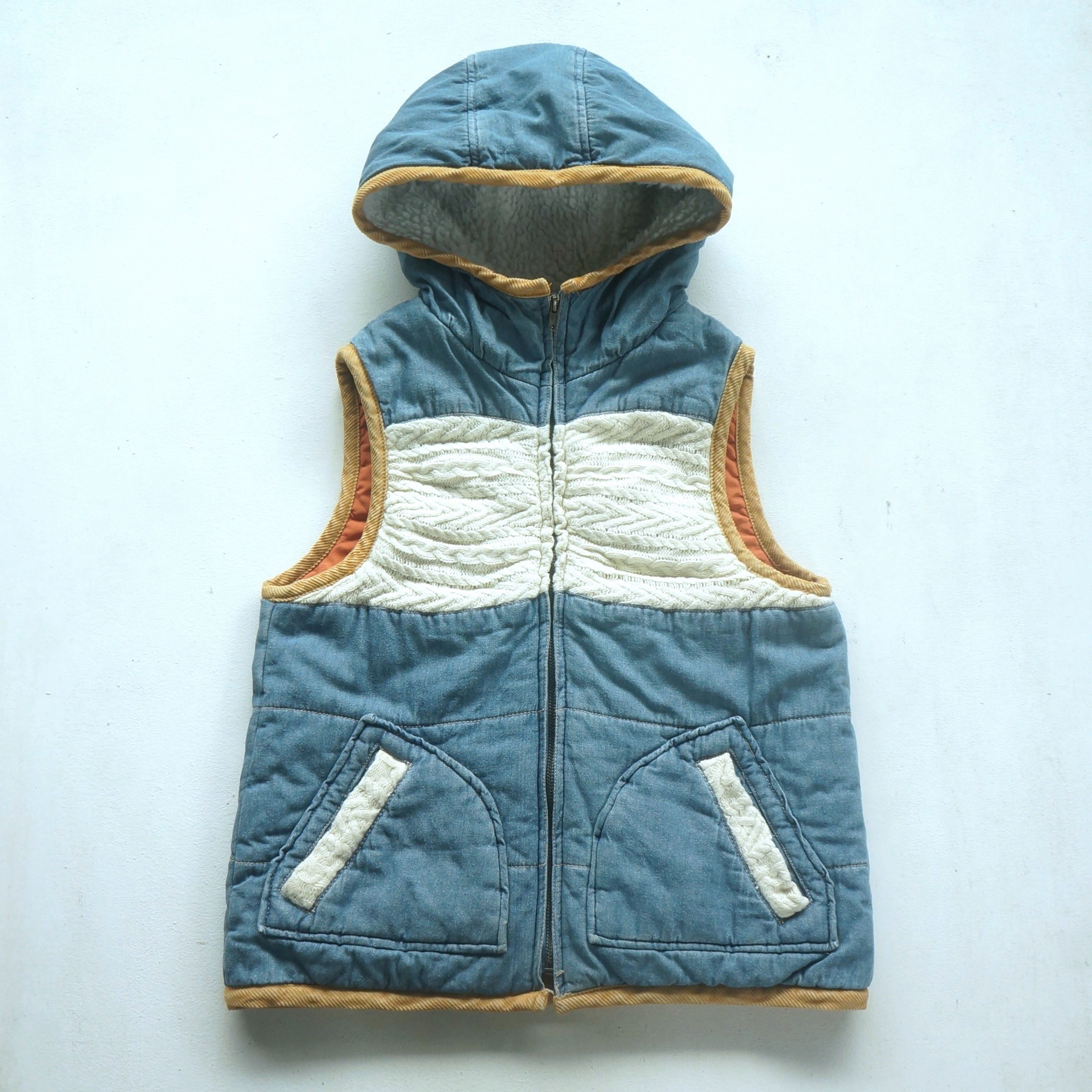 Japanese Brand Olive Des Olive Denim & Knit Hooded Vest Size S / US 4 / IT 40 - 1 Thumbnail