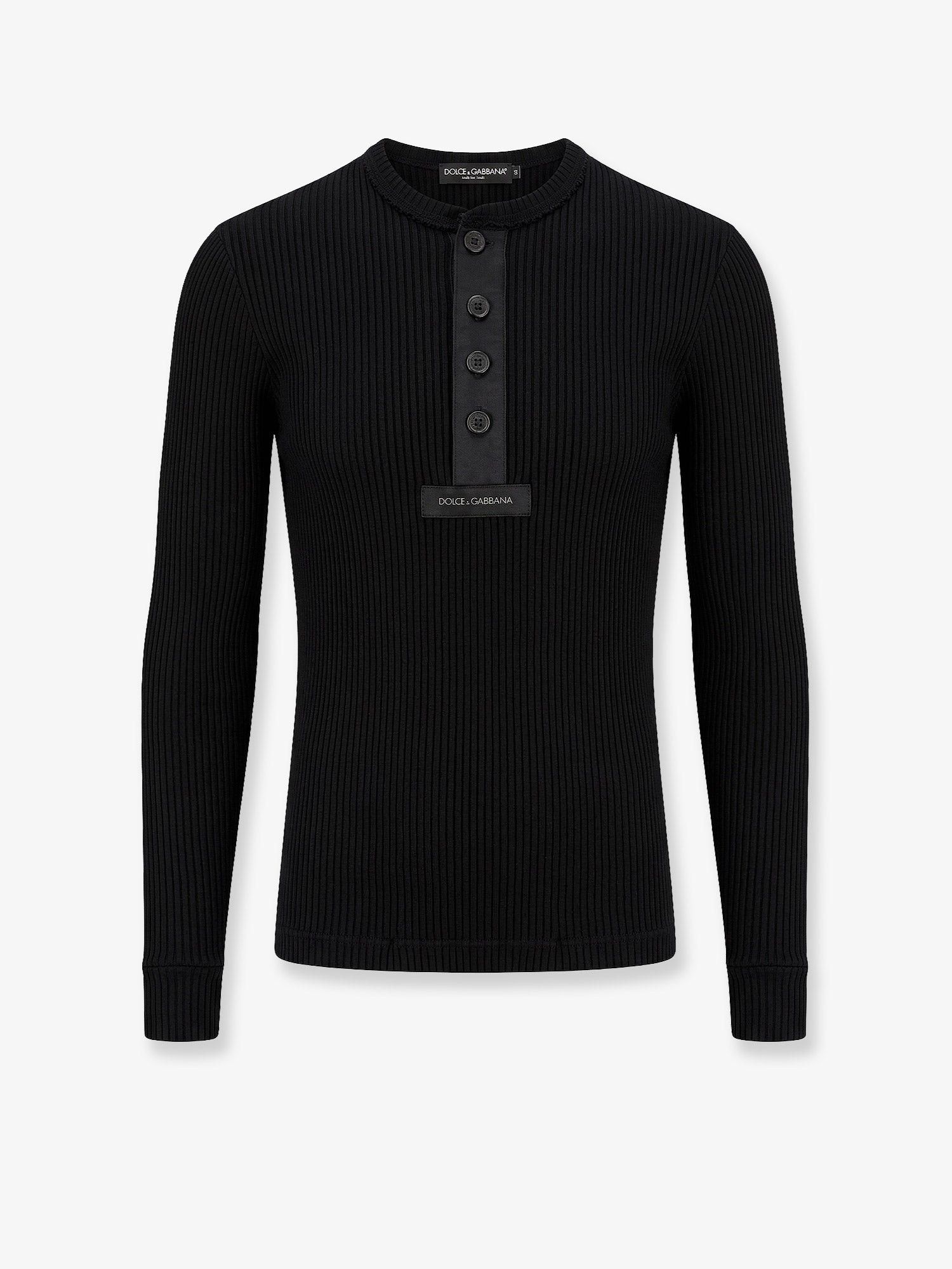 Dolce & Gabbana Ribbed Cotton Sweater With Metal Logo On The Front Size US M / EU 48-50 / 2 - 1 Thumbnail