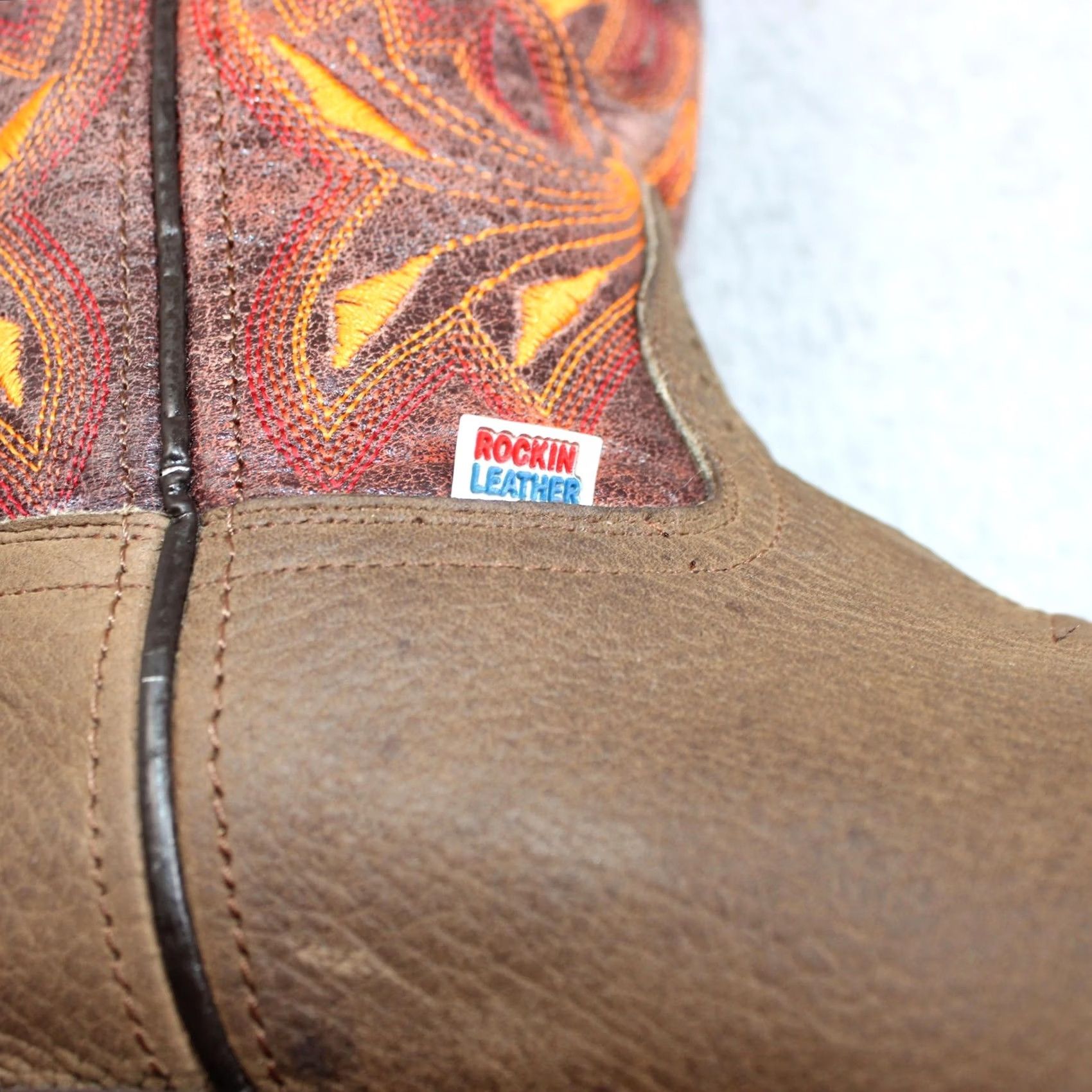 Vintage VINTAGE ROCKIN LEATHER Boots Men 8.5 Brown Western Cowboy Square Toe Embroidered Southwest Rockin Leather Size US 9 / EU 42 - 4 Thumbnail