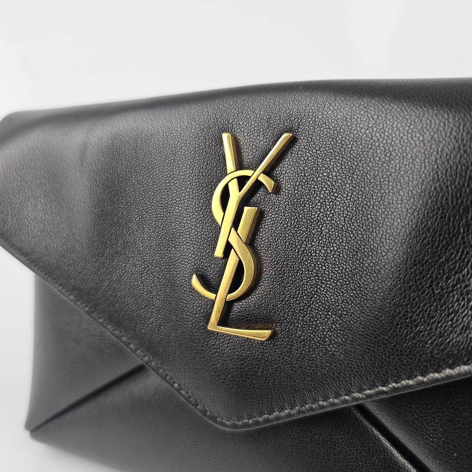 Saint Laurent Paris YSL Cassandre Small Black Leather Envelope Pouch New Size ONE SIZE - 4 Thumbnail