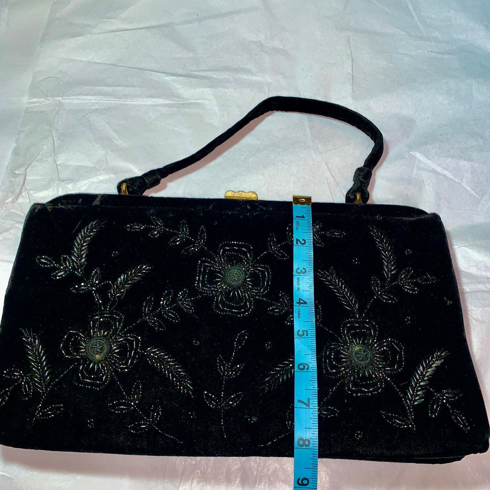 Vintage VINTAGE FIFTIES LARGE SOURE BEADED BLACK VELVET BAG Size ONE SIZE - 5 Thumbnail