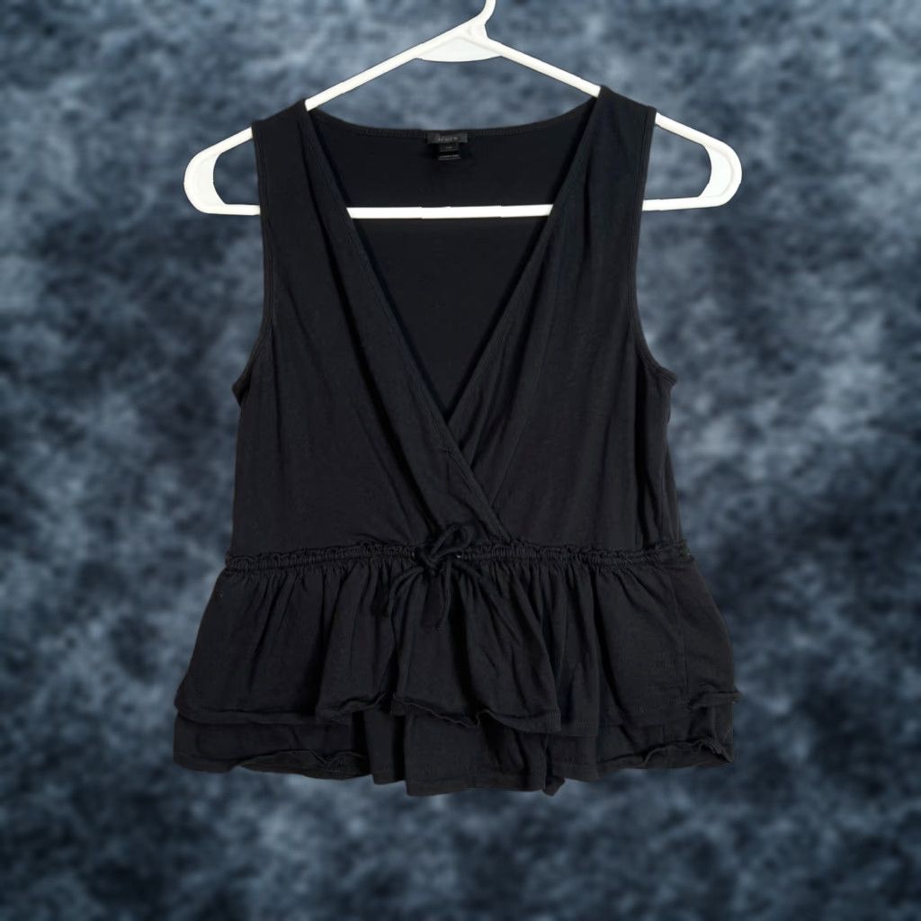 J.Crew J. Crew Black Sleeveless Wrap-Style Peplum Tank Top Womens XS 100% Cotton Nylon? Size XS / US 0-2 / IT 36-38 - 1 Thumbnail